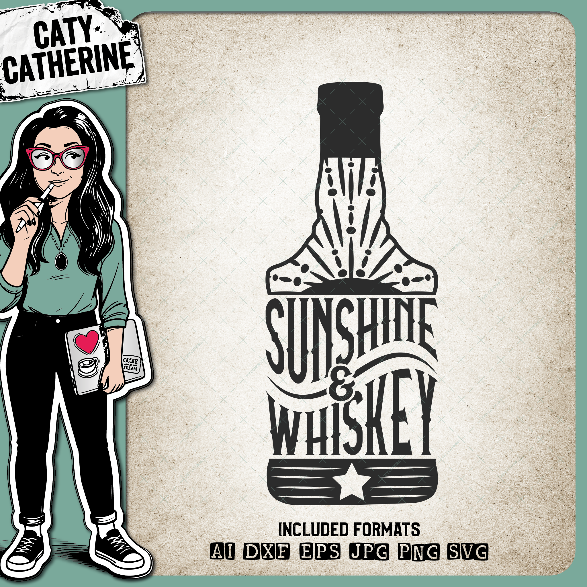 Sunshine And Whiskey – Food & Drink SVG Design by Caty Catherine