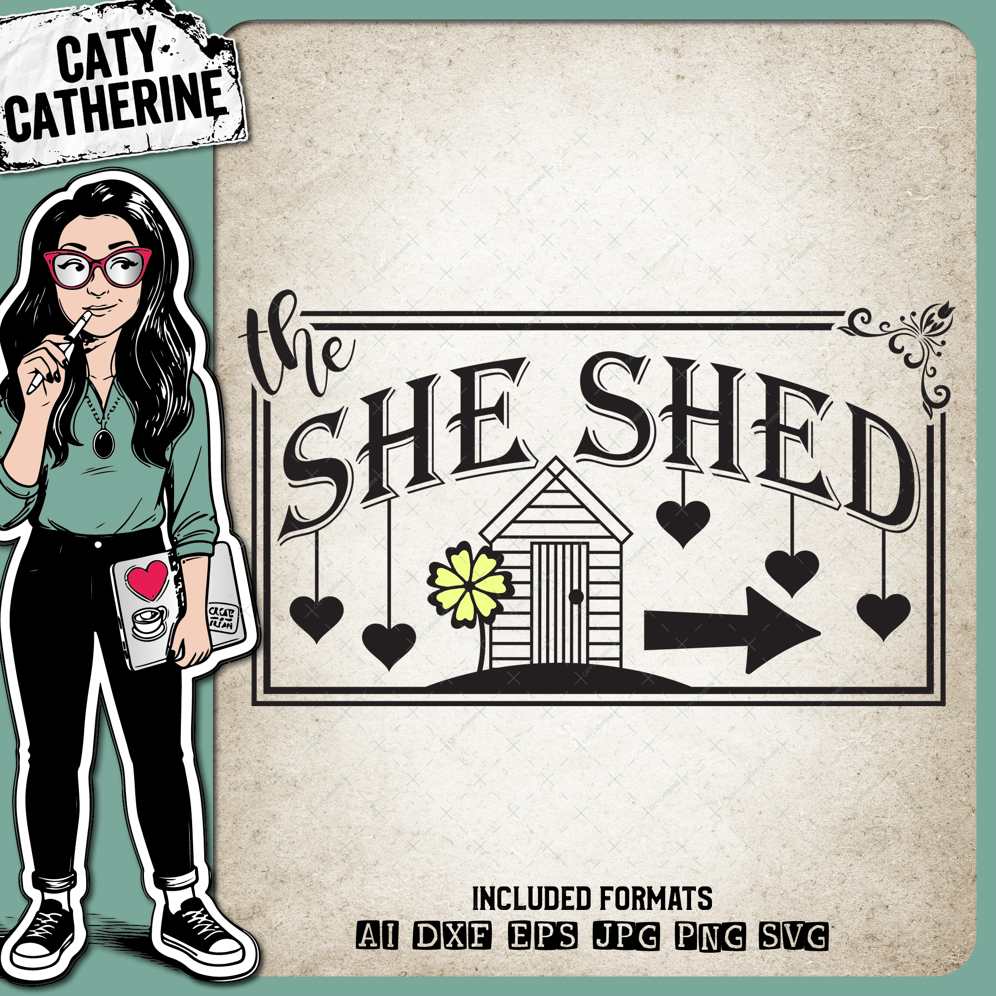 The She Shed Sign with Arrow – Home Decor SVG Design by Caty Catherine
