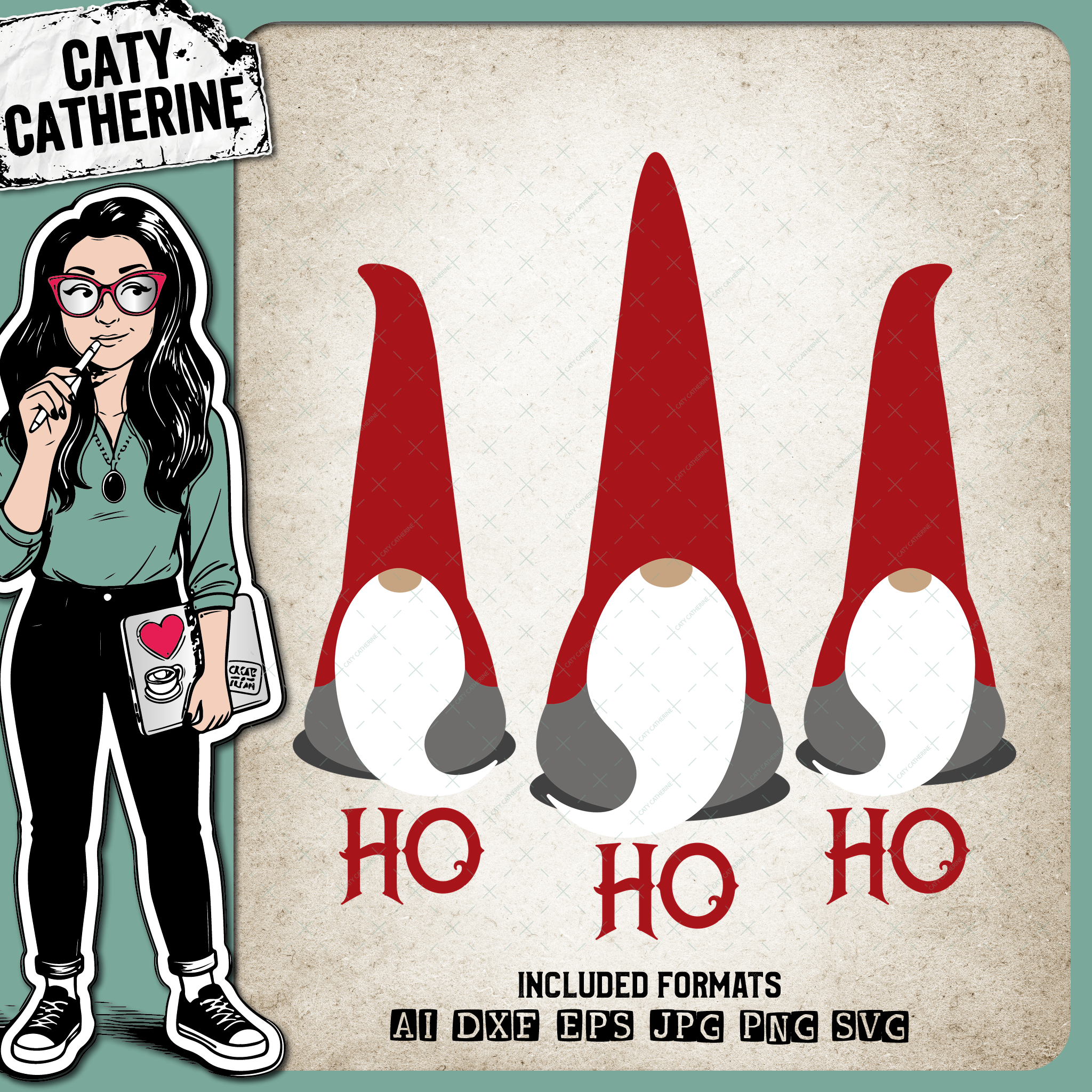 Three Nordic Gnomes Santa Ho Ho Ho Christmas Norwegian – SVG Design by Caty Catherine