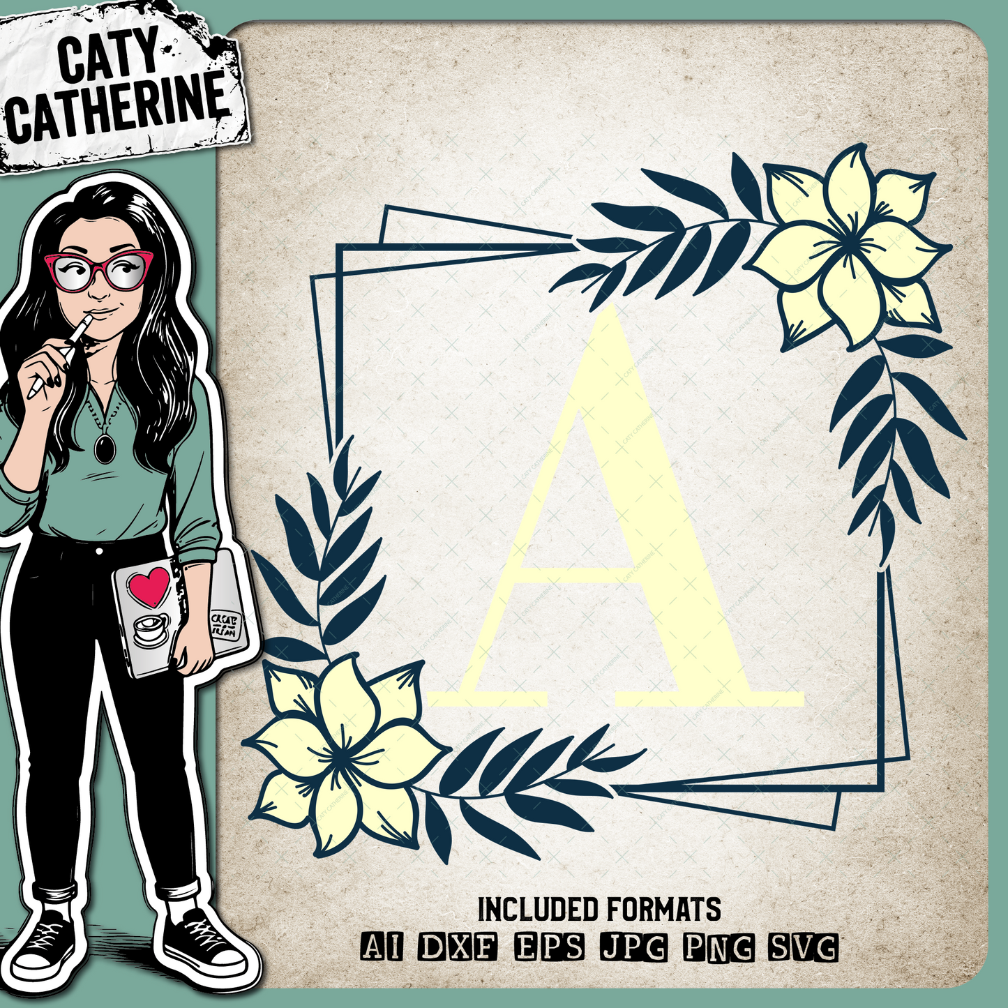 Letter A Floral Monogram Frame – Monograms SVG Design by Caty Catherine