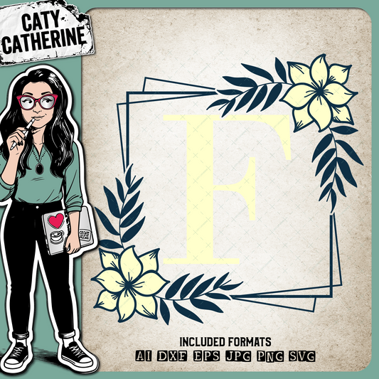 Letter F Floral Monogram Frame – Monograms SVG Design by Caty Catherine
