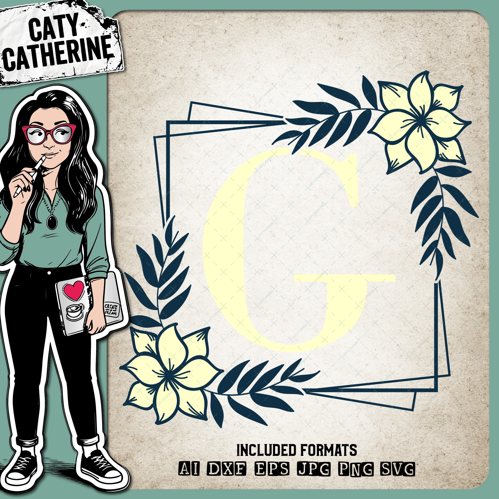 Letter G Floral Monogram Frame – Monograms SVG Design by Caty Catherine