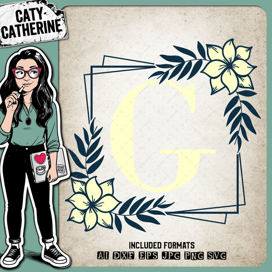 Letter G Floral Monogram Frame – Monograms SVG Design by Caty Catherine