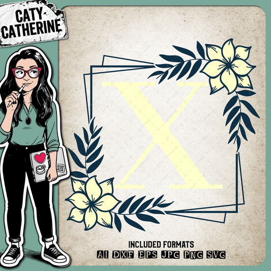 Letter X Floral Monogram Frame – Monograms SVG Design by Caty Catherine