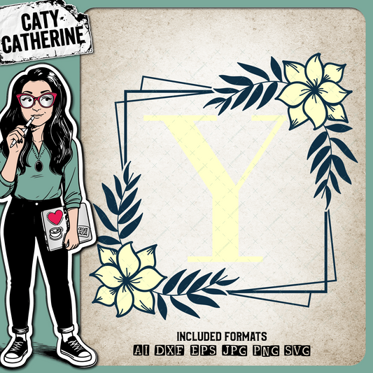 Letter Y Floral Monogram Frame – Monograms SVG Design by Caty Catherine