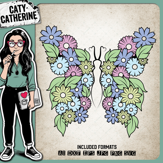 Floral Butterfly With Flowers And Leaves – Quotes & Sayings SVG Design by Caty Catherine