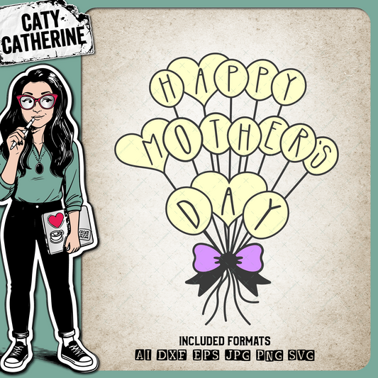 Happy Mother's Day Tied Balloon – Mother’s Day SVG Design by Caty Catherine