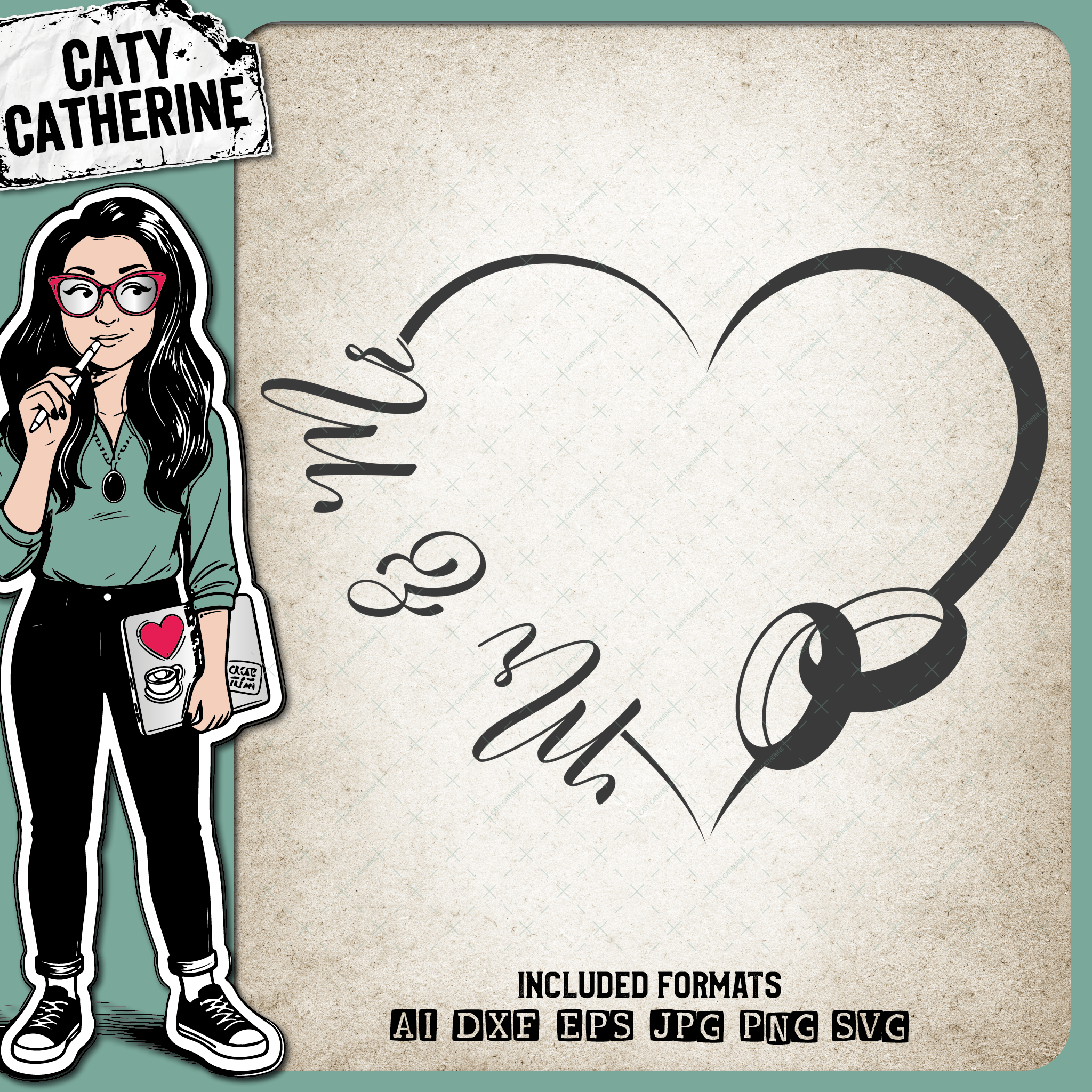 Wedding Love Heart Frame with Rings Mr and Mr – SVG Design by Caty Catherine