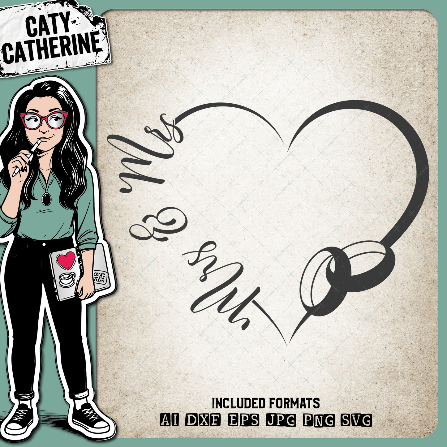 Wedding Love Heart Frame with Rings Mrs and Mrs – SVG Design by Caty Catherine