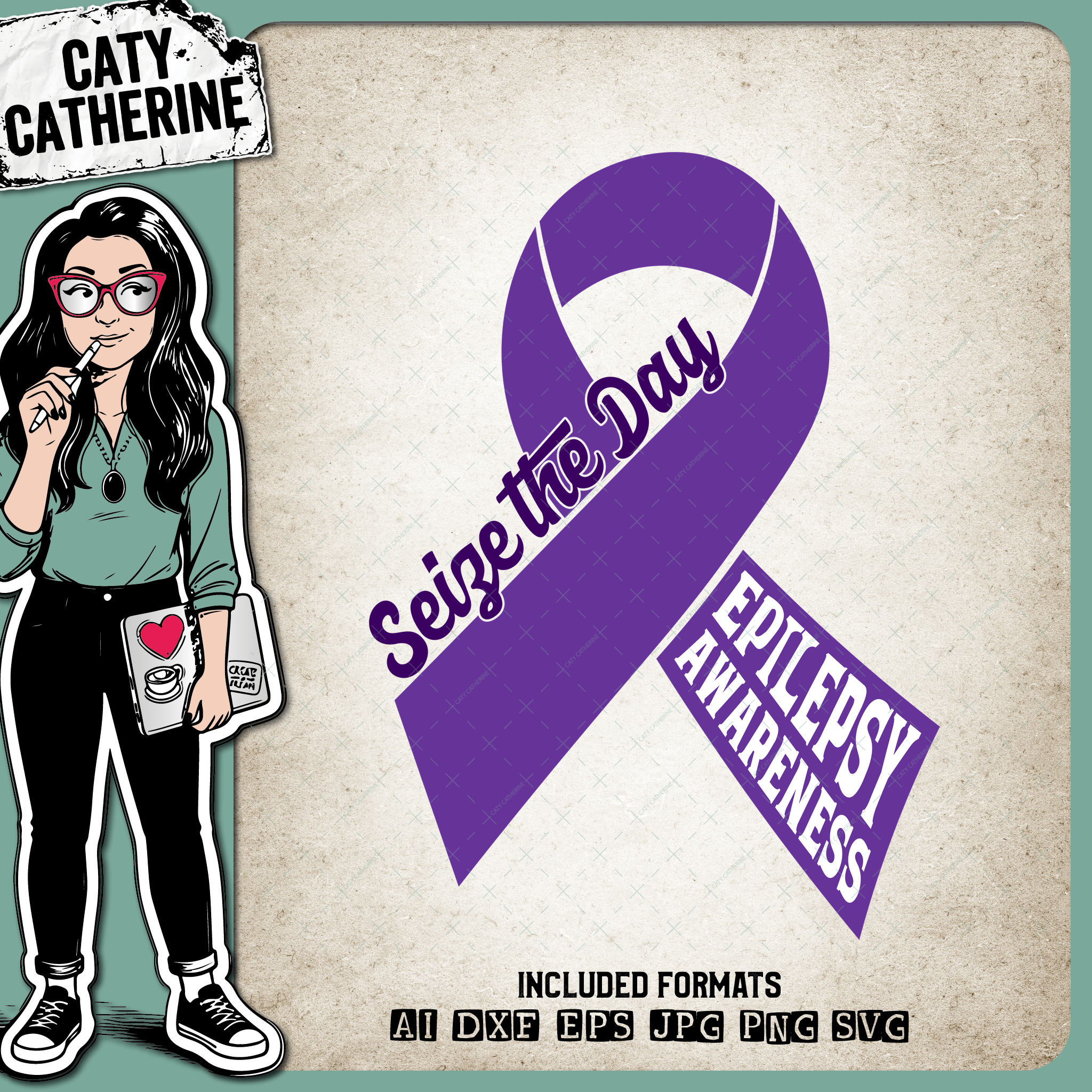 Epilepsy Awareness Ribbon Seize The Day Purple Day – Health SVG Design by Caty Catherine