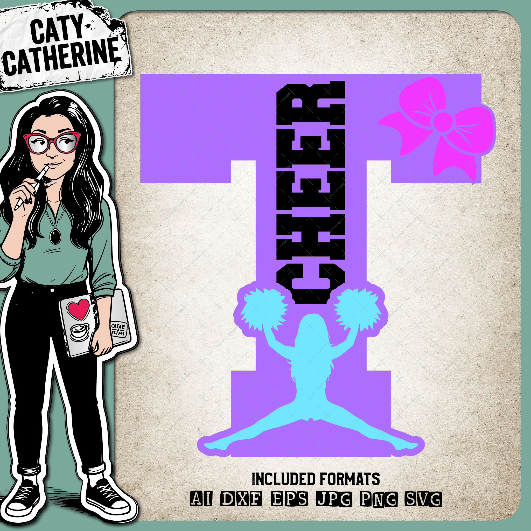 Letter T Cheerleading Monogram Letters – Monograms SVG Design by Caty Catherine