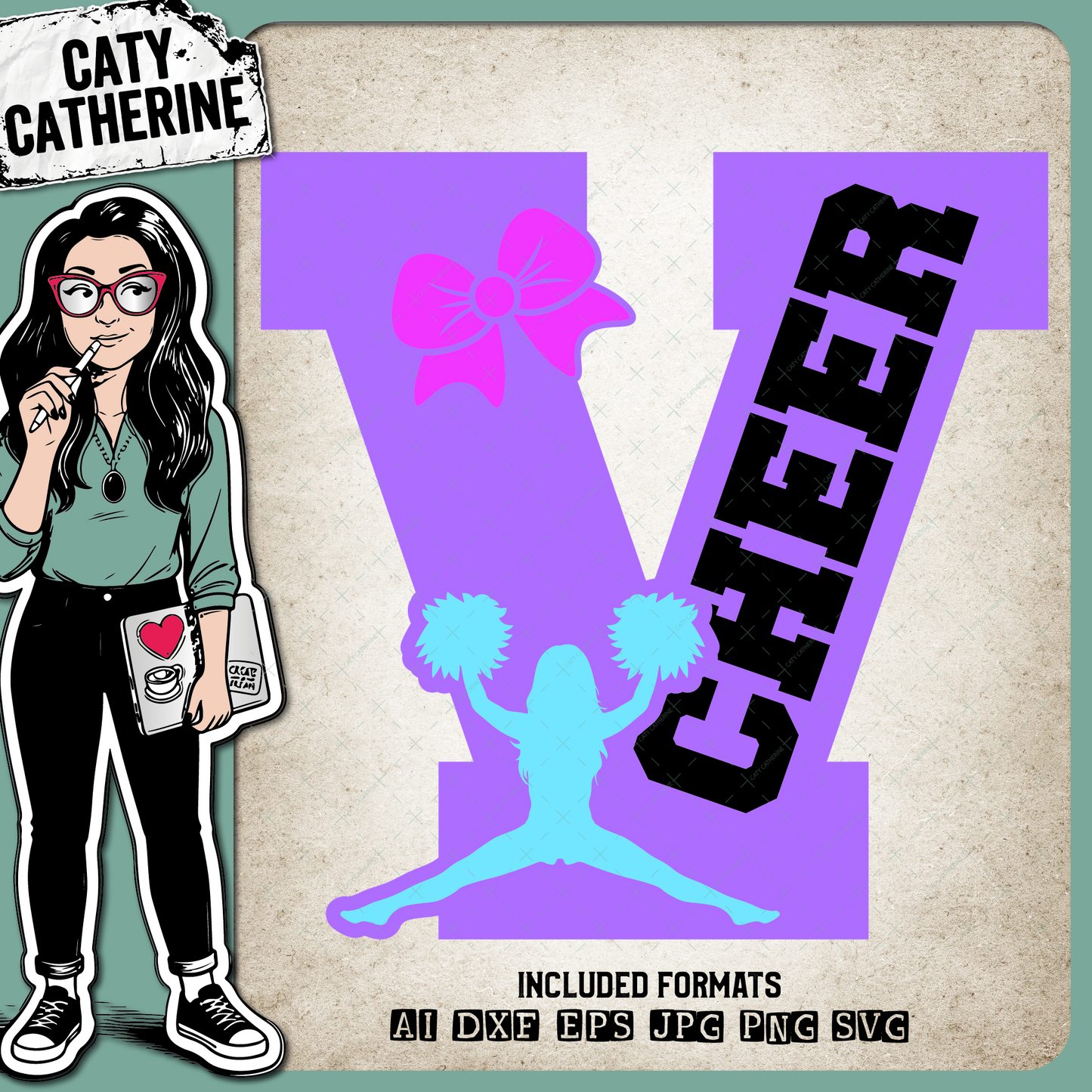 Letter V Cheerleading Monogram Letters – Monograms SVG Design by Caty Catherine