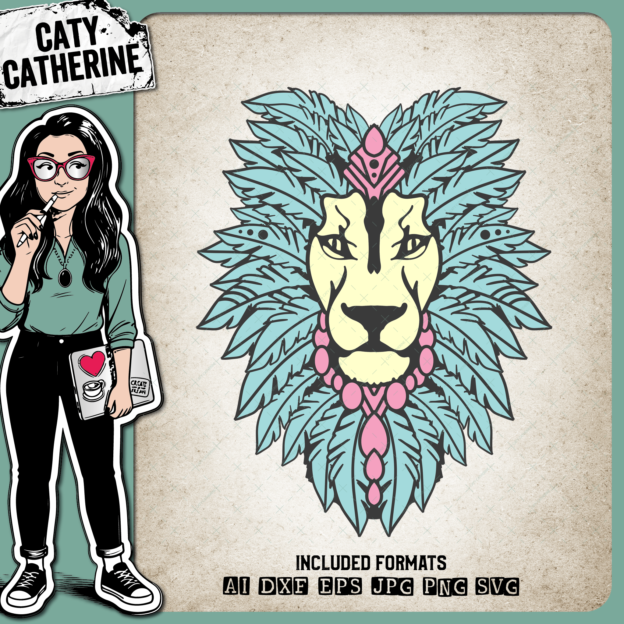 Feather Headdress Lion Head Boho – Pets & Animals SVG Design by Caty Catherine
