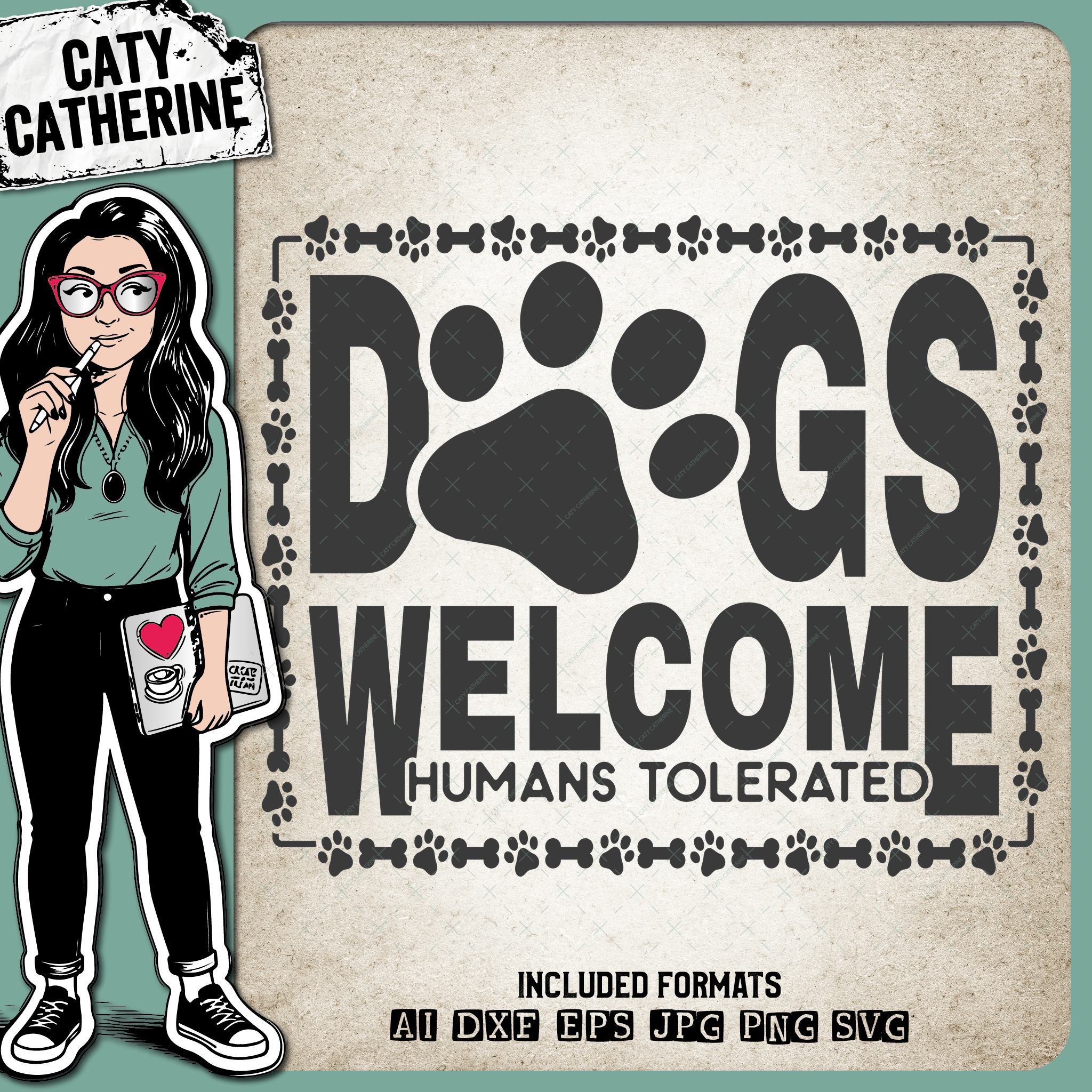 Dogs Welcome Humans Tolerated Funny Dog Lover Home House Sign – Pets & Animals SVG Design by Caty Catherine