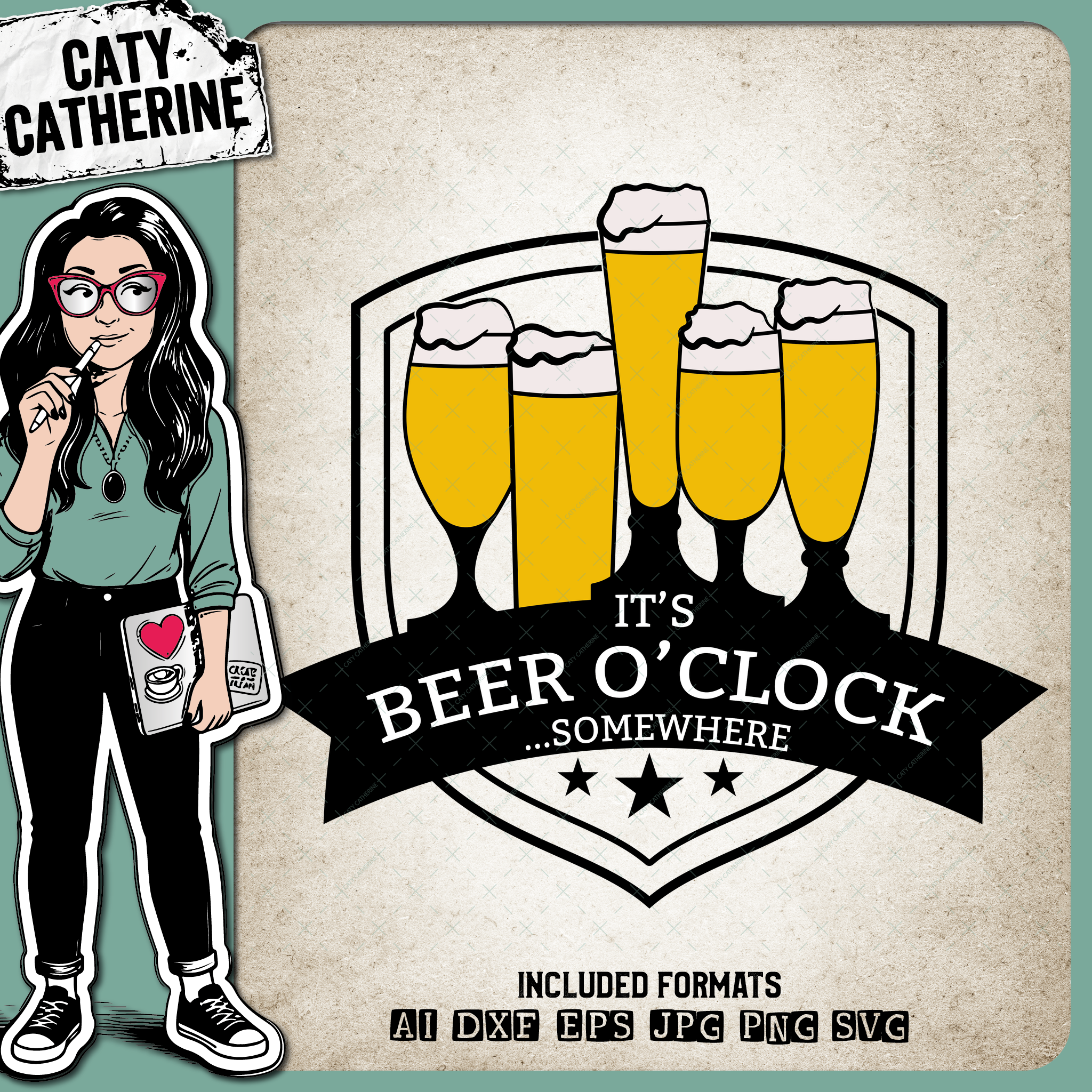 It's Beer O'Clock Somewhere – Food & Drink SVG Design by Caty Catherine
