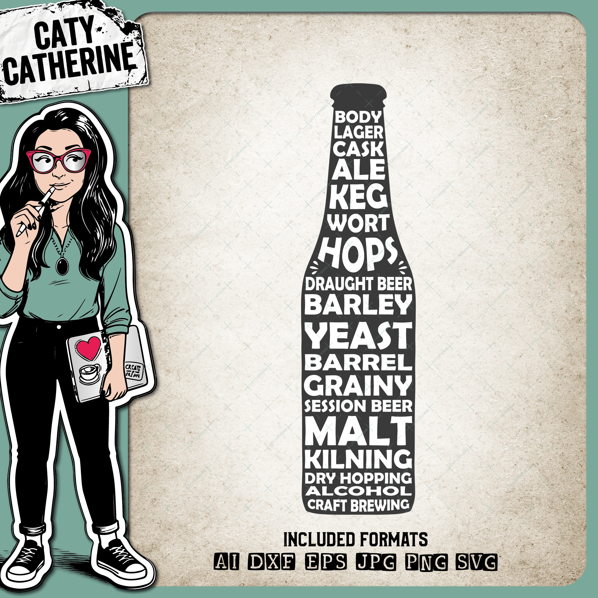 Craft Beer Hop Terms Beer Bottle – Food & Drink SVG Design by Caty Catherine