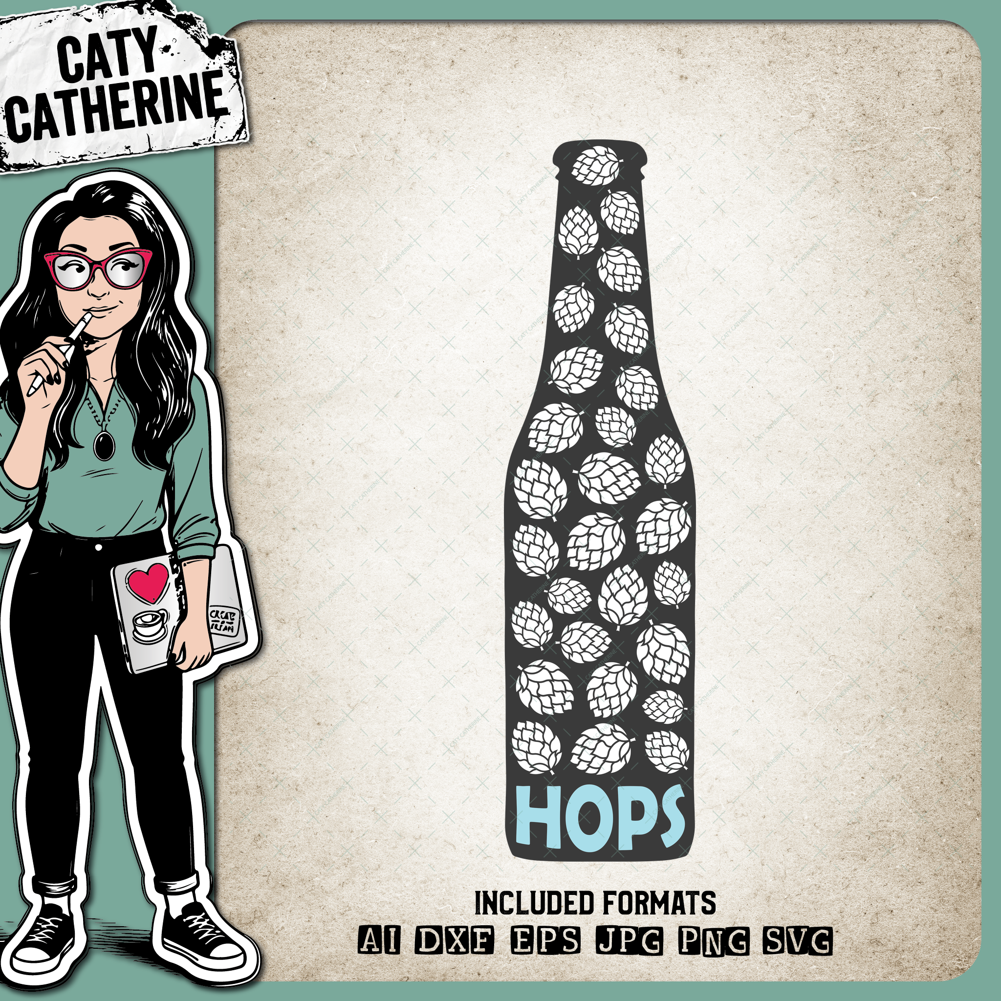 Craft Beer Bottle with Hops – Food & Drink SVG Design by Caty Catherine