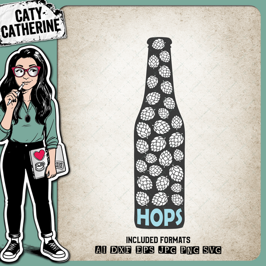 Craft Beer Bottle with Hops – Food & Drink SVG Design by Caty Catherine