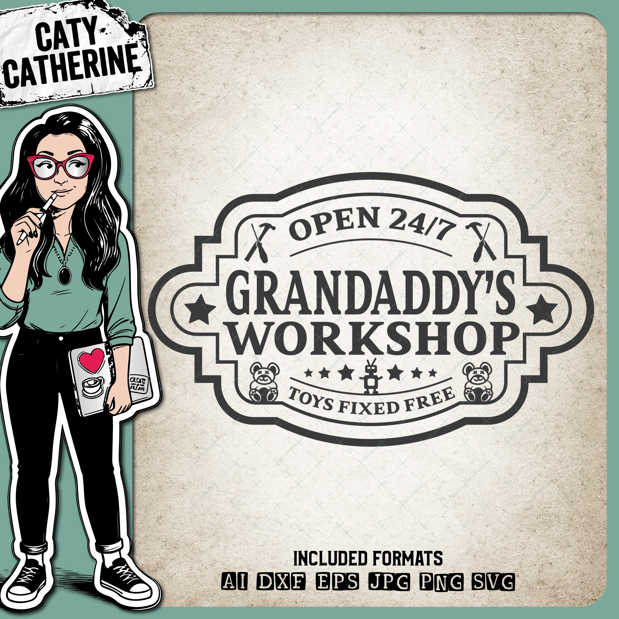 Grandaddy's Workshop Open 247 Toys Fixed Free Create Your Own Sign – Home Decor SVG Design by Caty Catherine