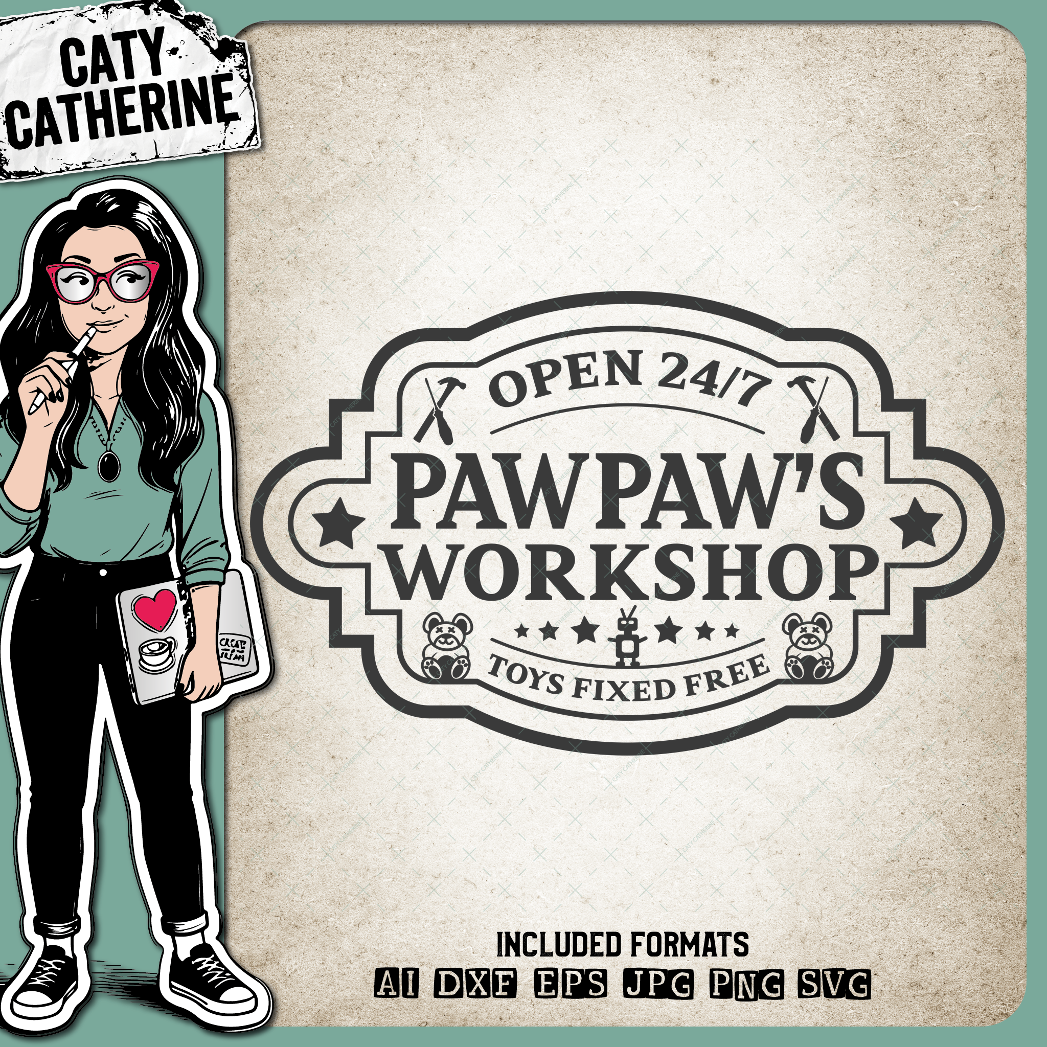 PawPaw's Workshop Open 247 Toys Fixed Free Create Your Own Sign – Home Decor SVG Design by Caty Catherine