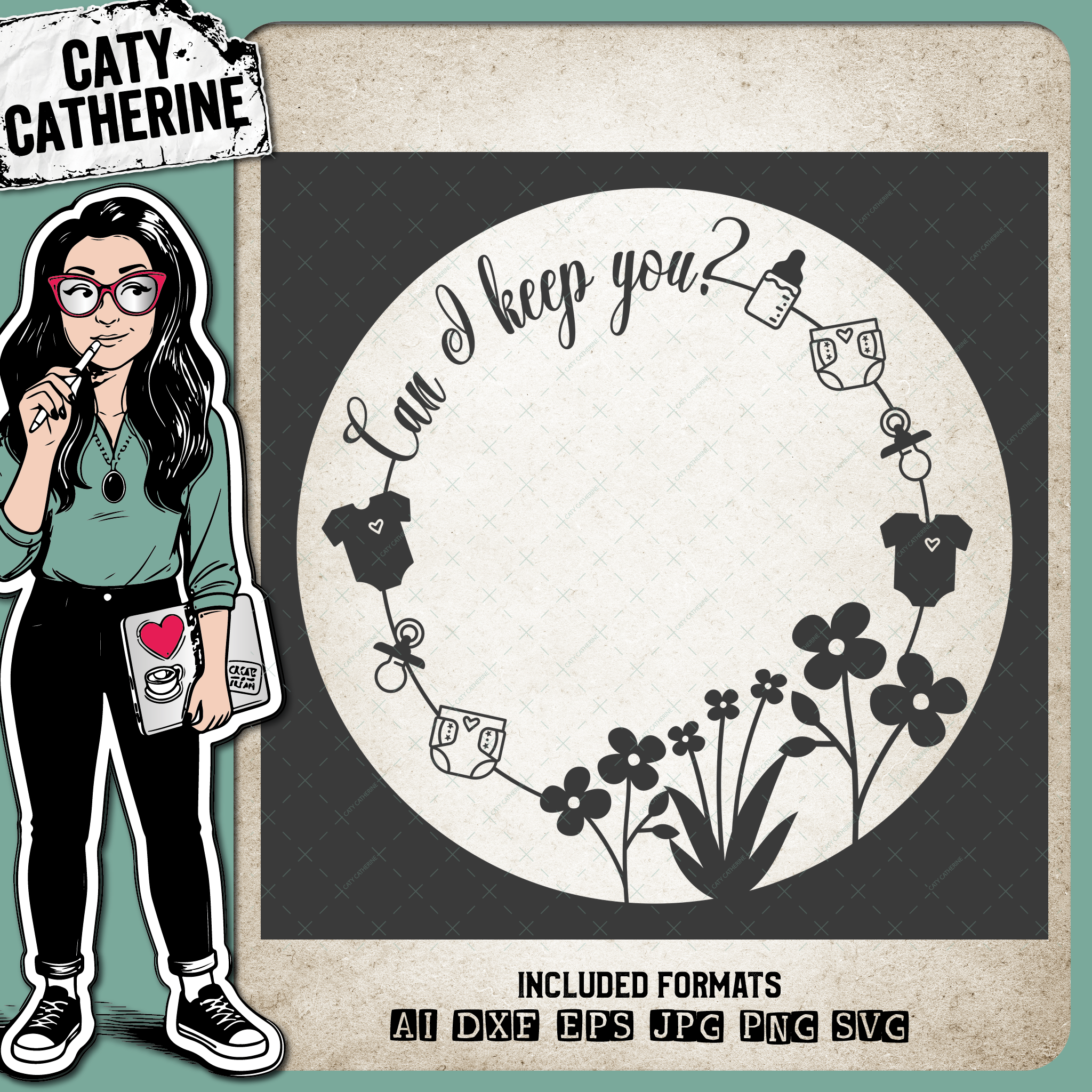 Can I Keep You? Baby Photo Frame Flowers BabyGrow Bottle Diaper Nappy Dummy – Babies & Kids SVG Design by Caty Catherine
