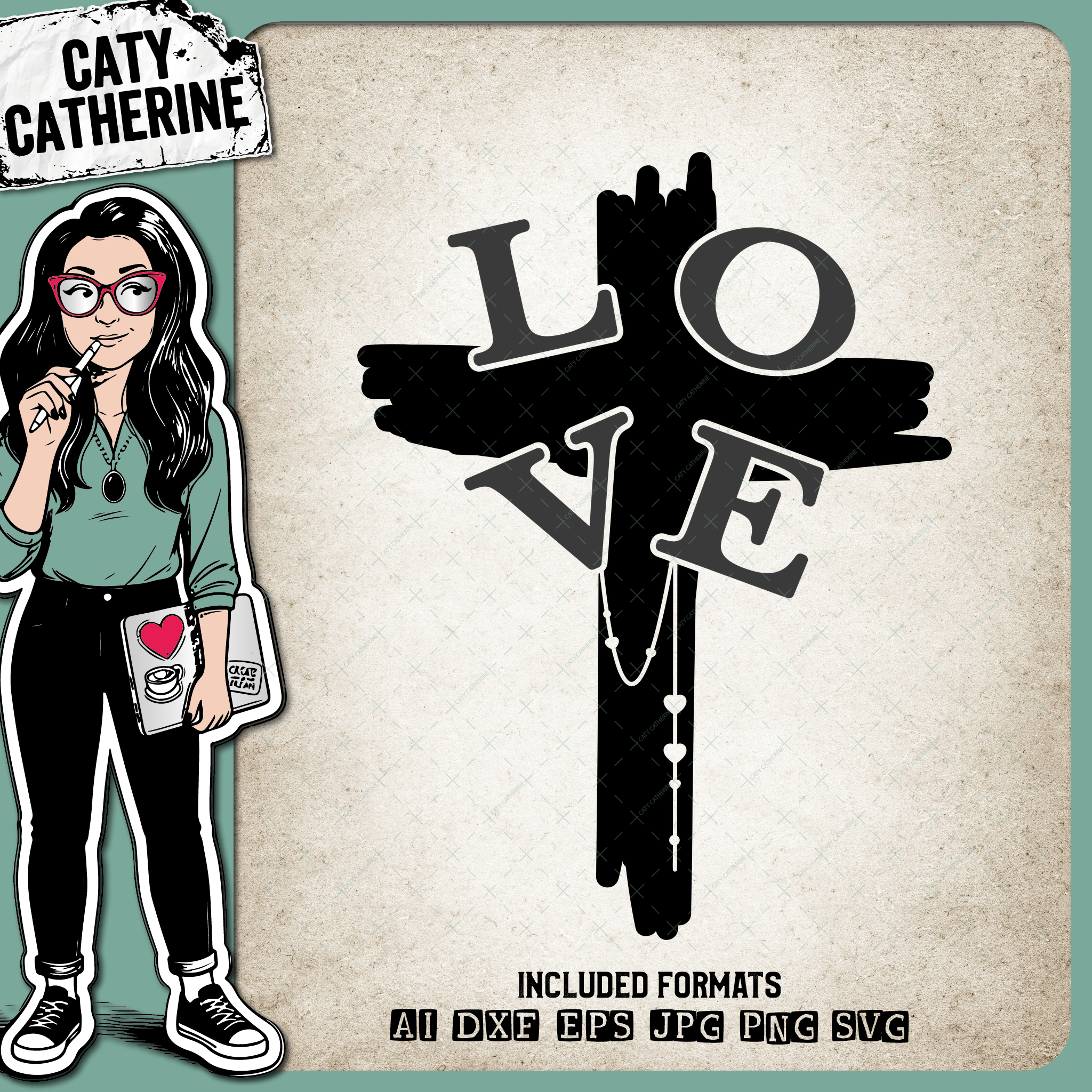 LOVE Rustic Cross – SVG Design by Caty Catherine