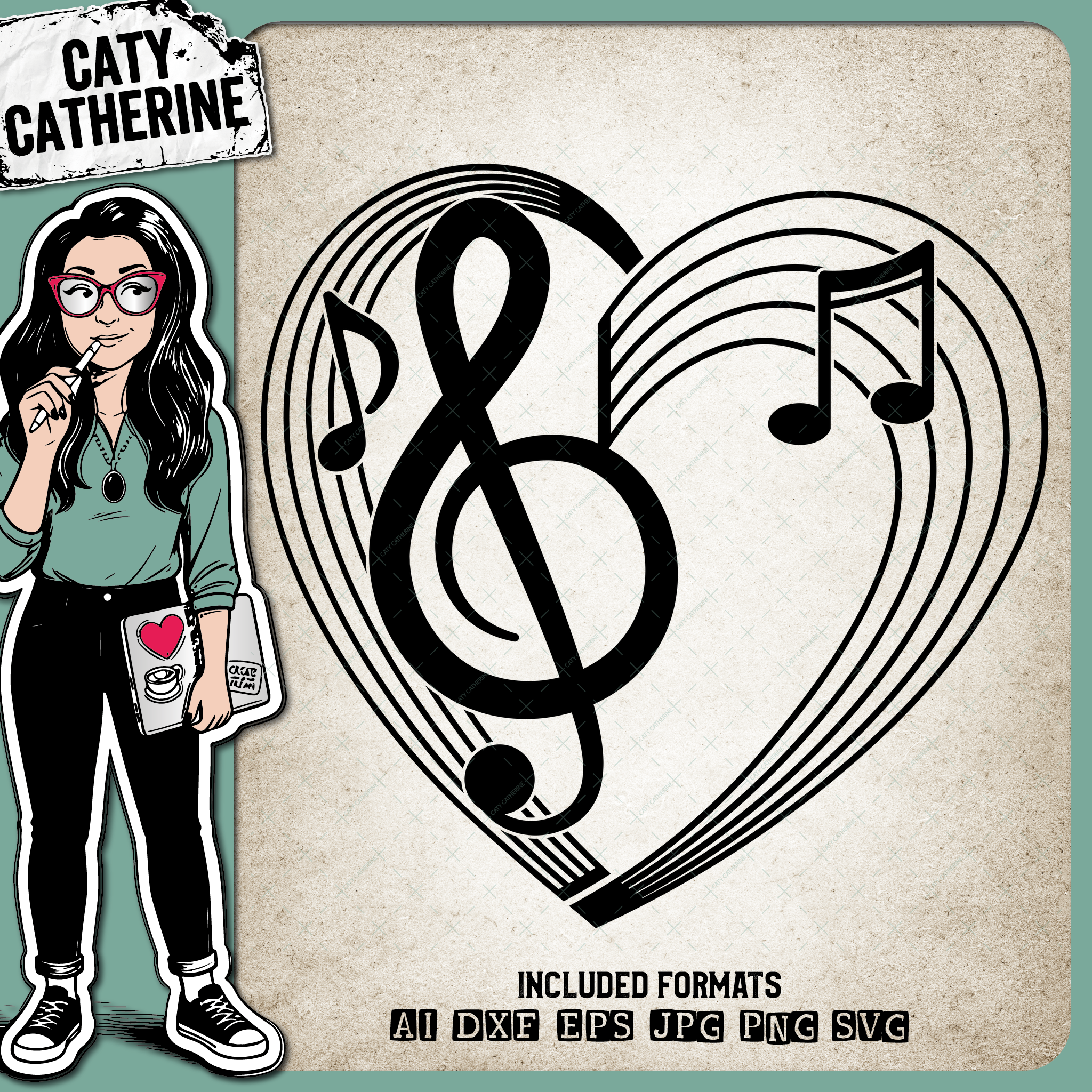 Musical Notation Music Notes Love Heart – SVG Design by Caty Catherine