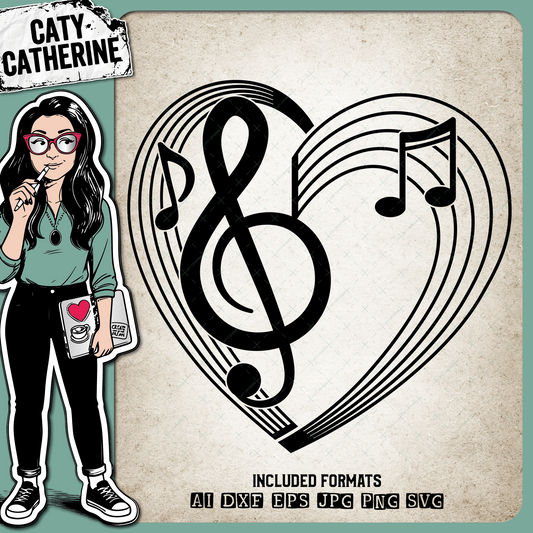 Musical Notation Music Notes Love Heart – SVG Design by Caty Catherine