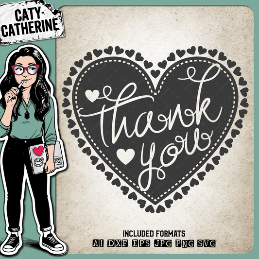 Thank You Love Heart – Quotes & Sayings SVG Design by Caty Catherine