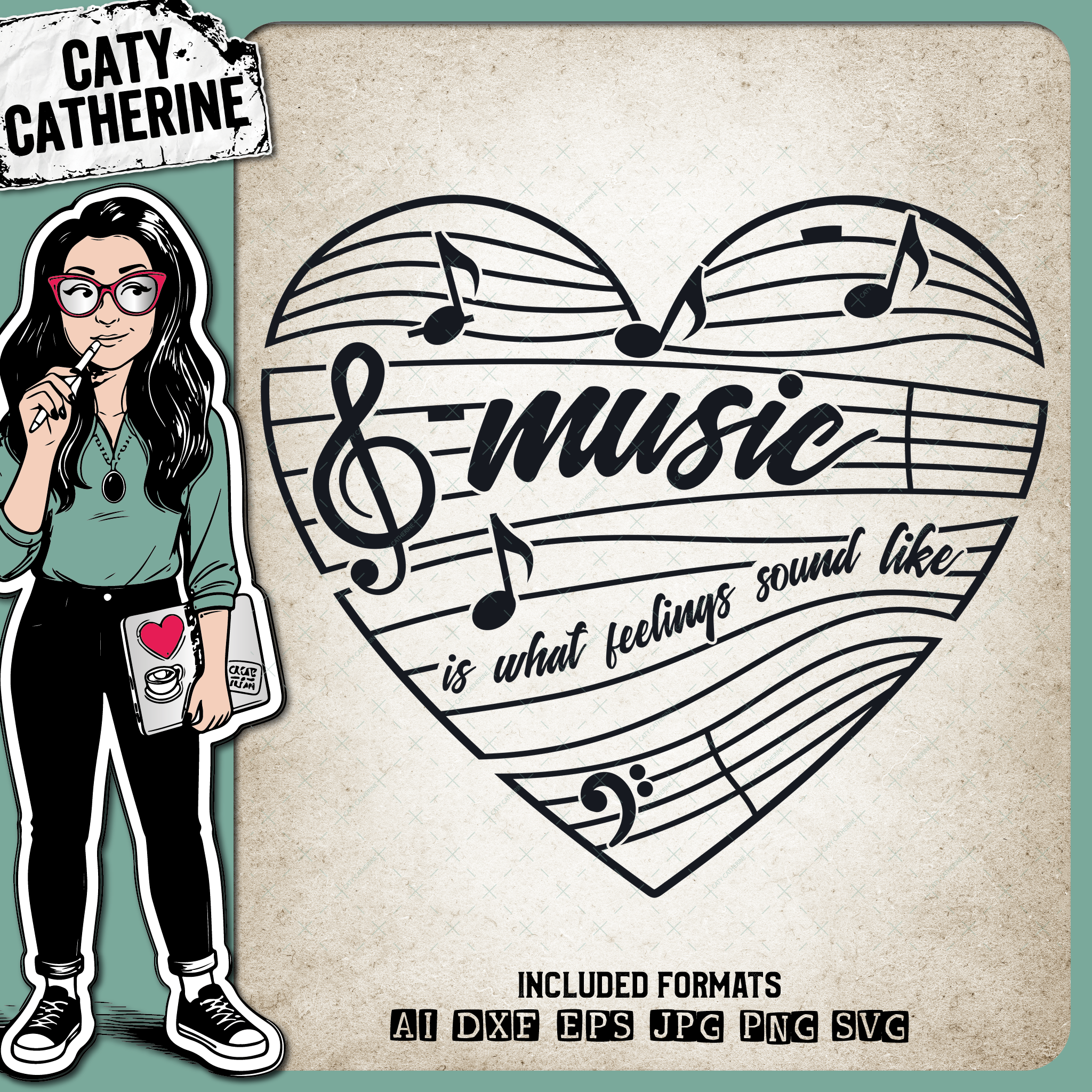 Music Is What Feelings Sound Like Love Heart Musical Notes Music Quote – SVG Design by Caty Catherine