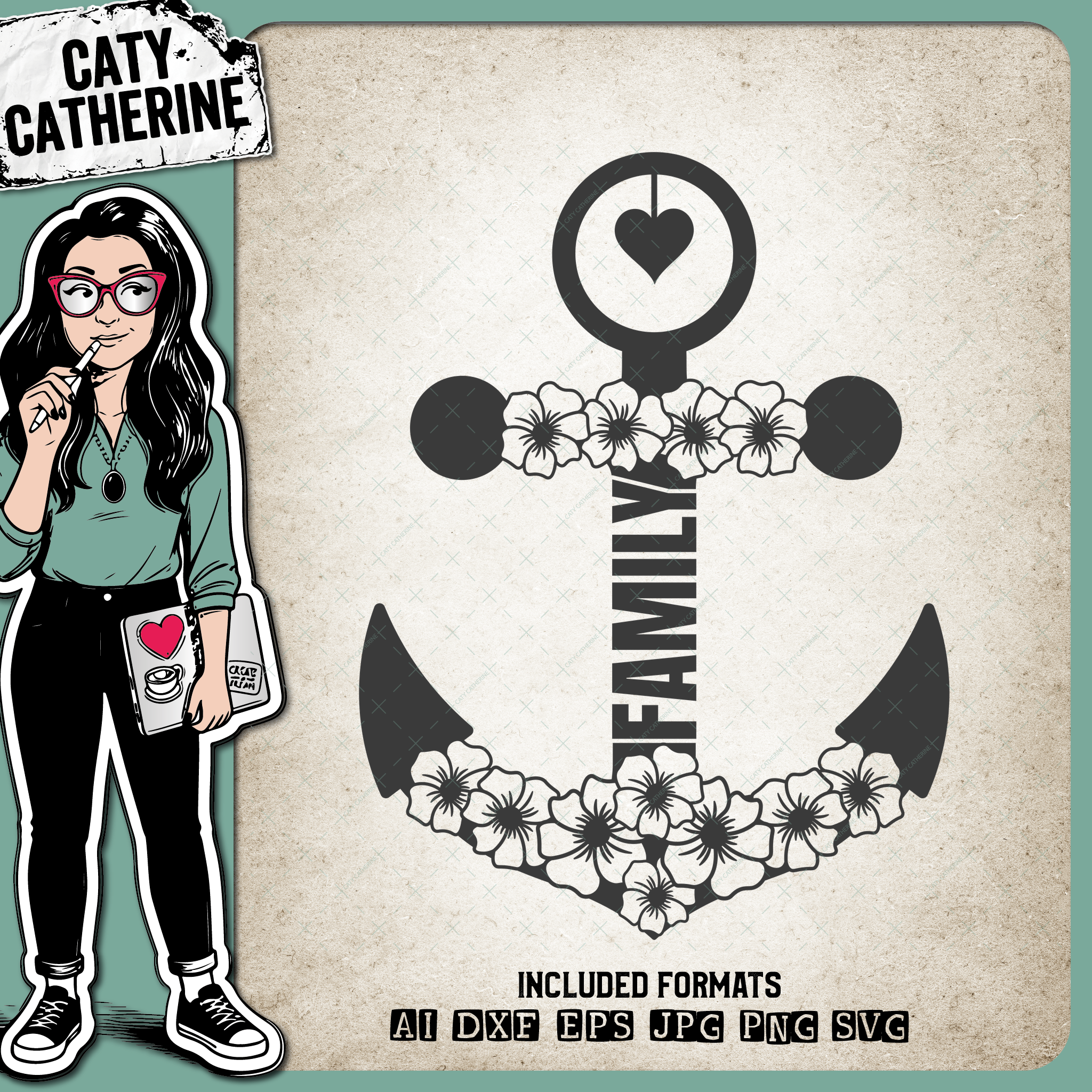 Floral Family Anchor Wall Art – SVG Design by Caty Catherine