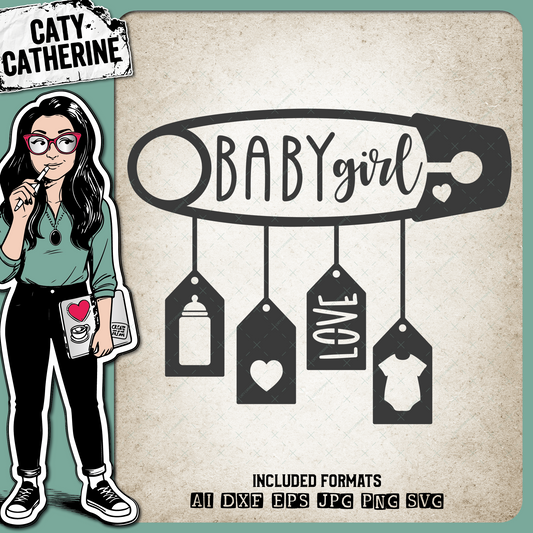 Baby Girl Nappy Diaper Pin with Bunting – Babies & Kids SVG Design by Caty Catherine