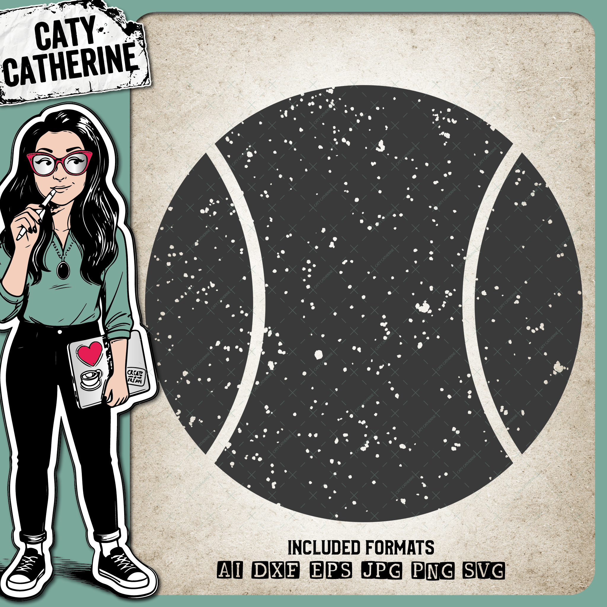 Tennis Distressed Sports Ball – SVG Design by Caty Catherine