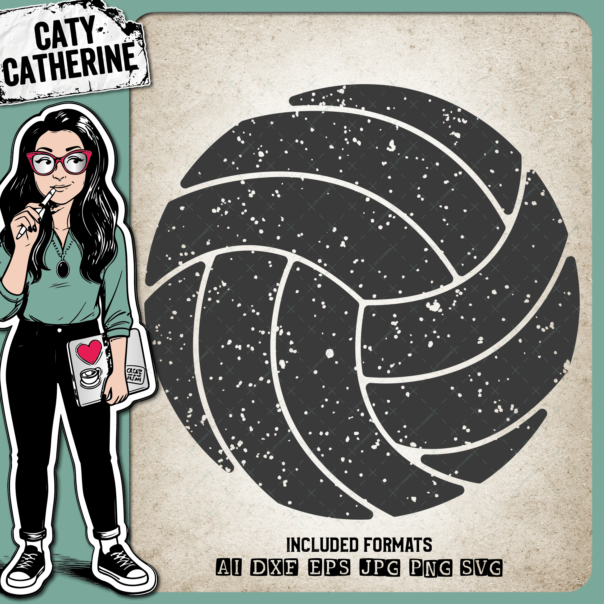 Volleyball Distressed Sports Ball – SVG Design by Caty Catherine