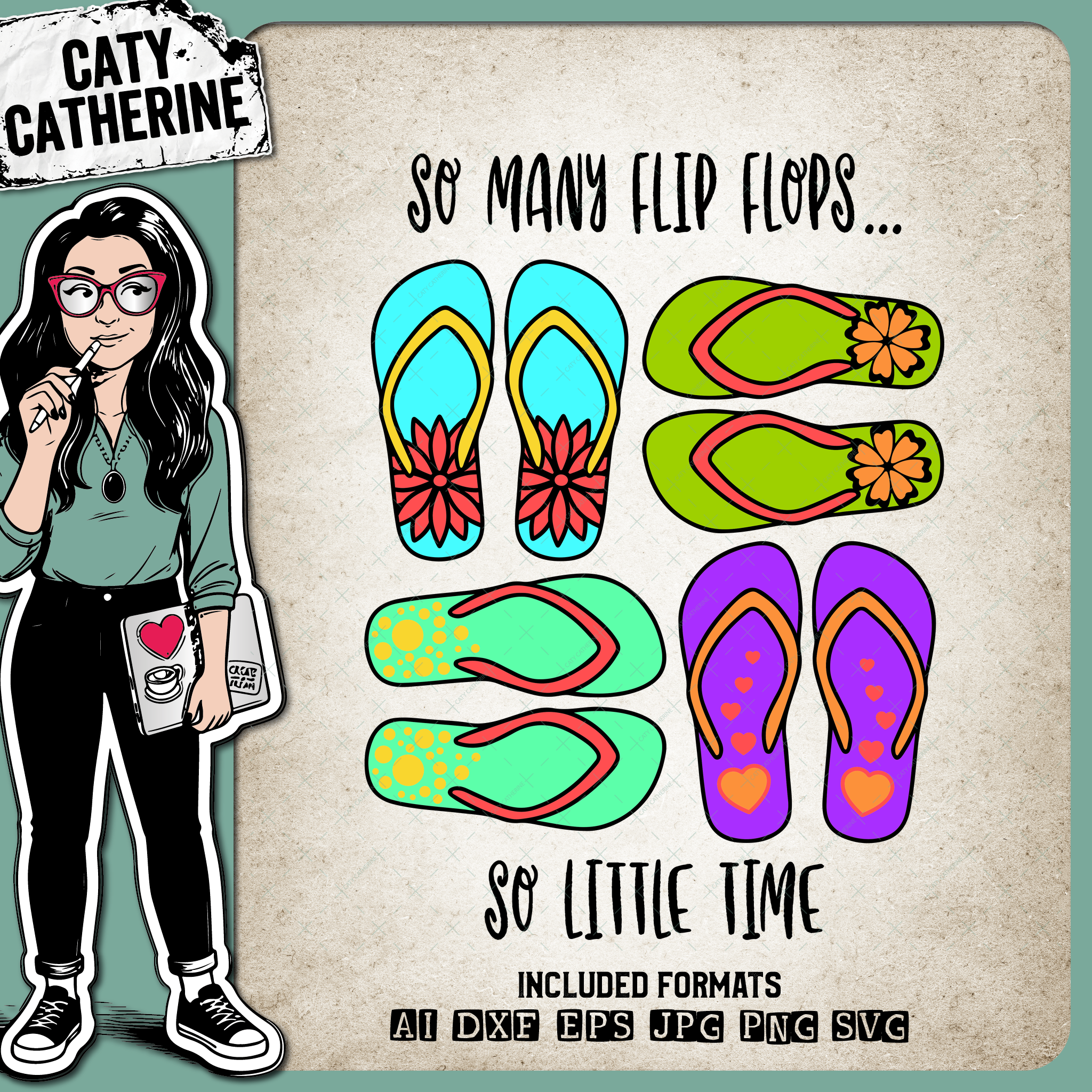 So Many Flip Flops So Little Time Funny Summer – Seasonal SVG Design by Caty Catherine