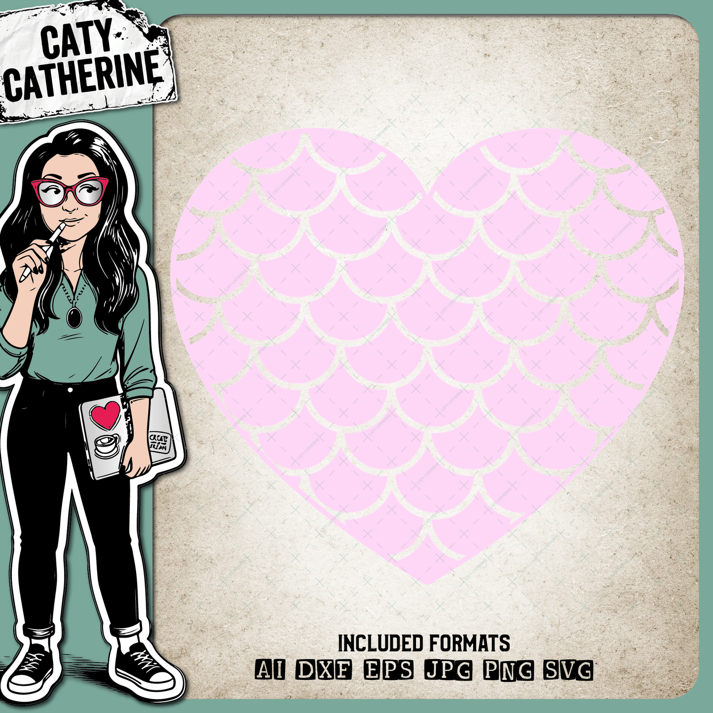 Mermaid Fish Scale Love Heart – SVG Design by Caty Catherine