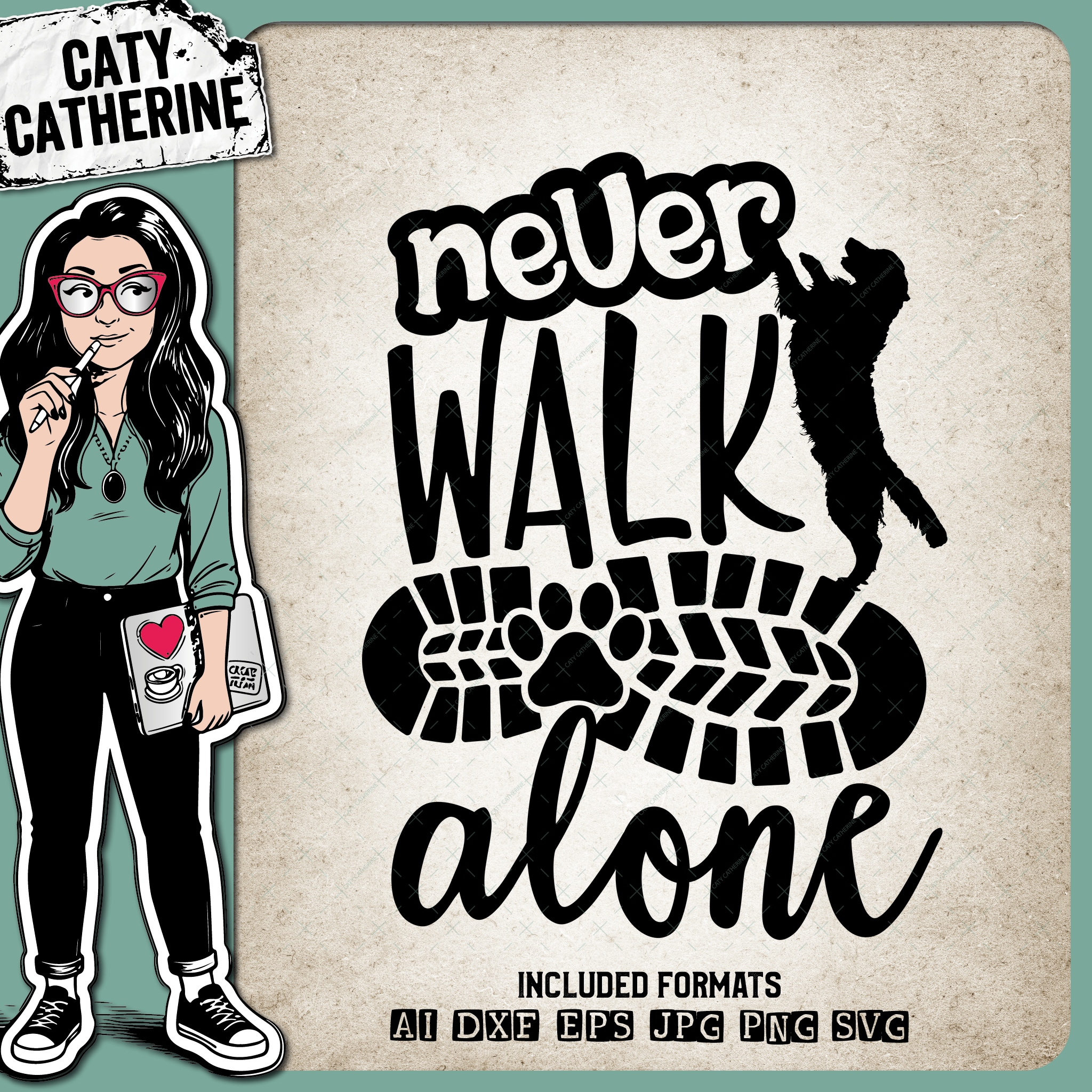 Never Walk Alone Boot Paw Print Pet Dog Quote – Pets & Animals SVG Design by Caty Catherine
