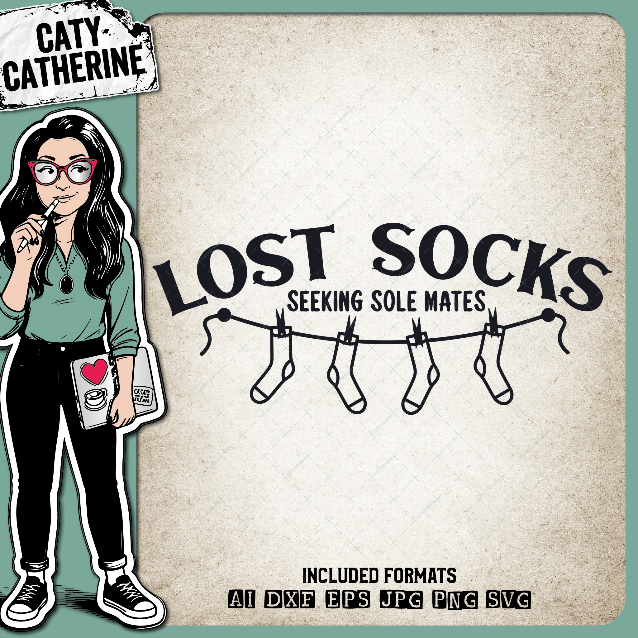 Lost Socks Seeking Sole Mates Funny Laundry Sign – Home Decor SVG Design by Caty Catherine