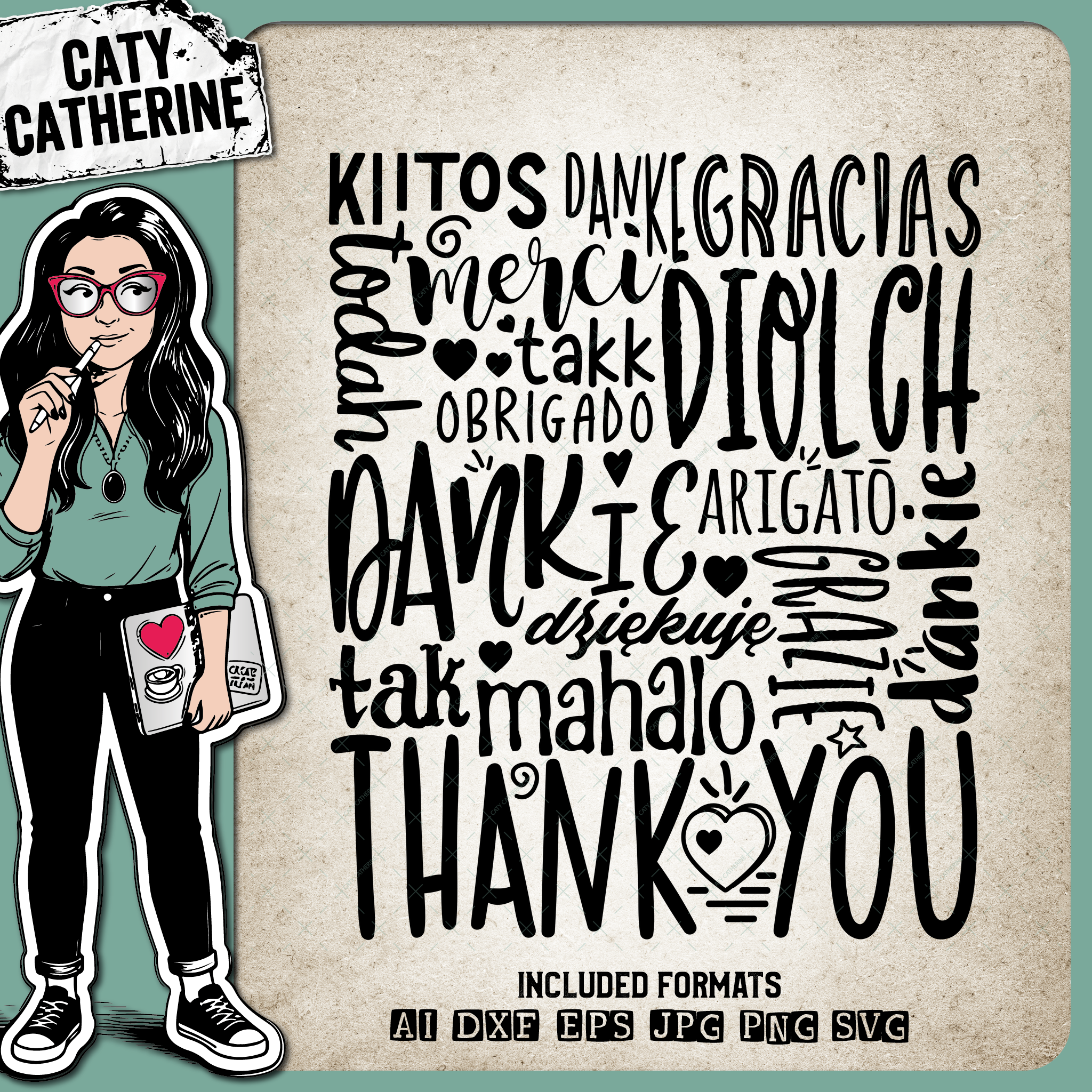 Thank You Multi Language Typography – Quotes & Sayings SVG Design by Caty Catherine