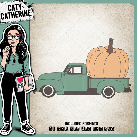 Pickup Truck with Pumpkin Fall Autumn – Seasonal SVG Design by Caty Catherine