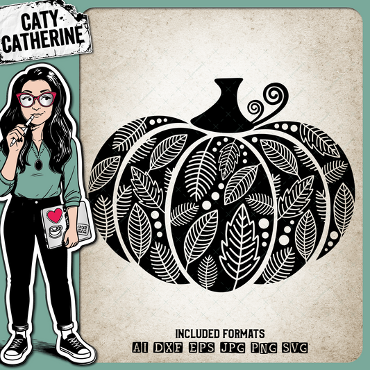 Pumpkin Art with Leaves Fall Autumn – Seasonal SVG Design by Caty Catherine