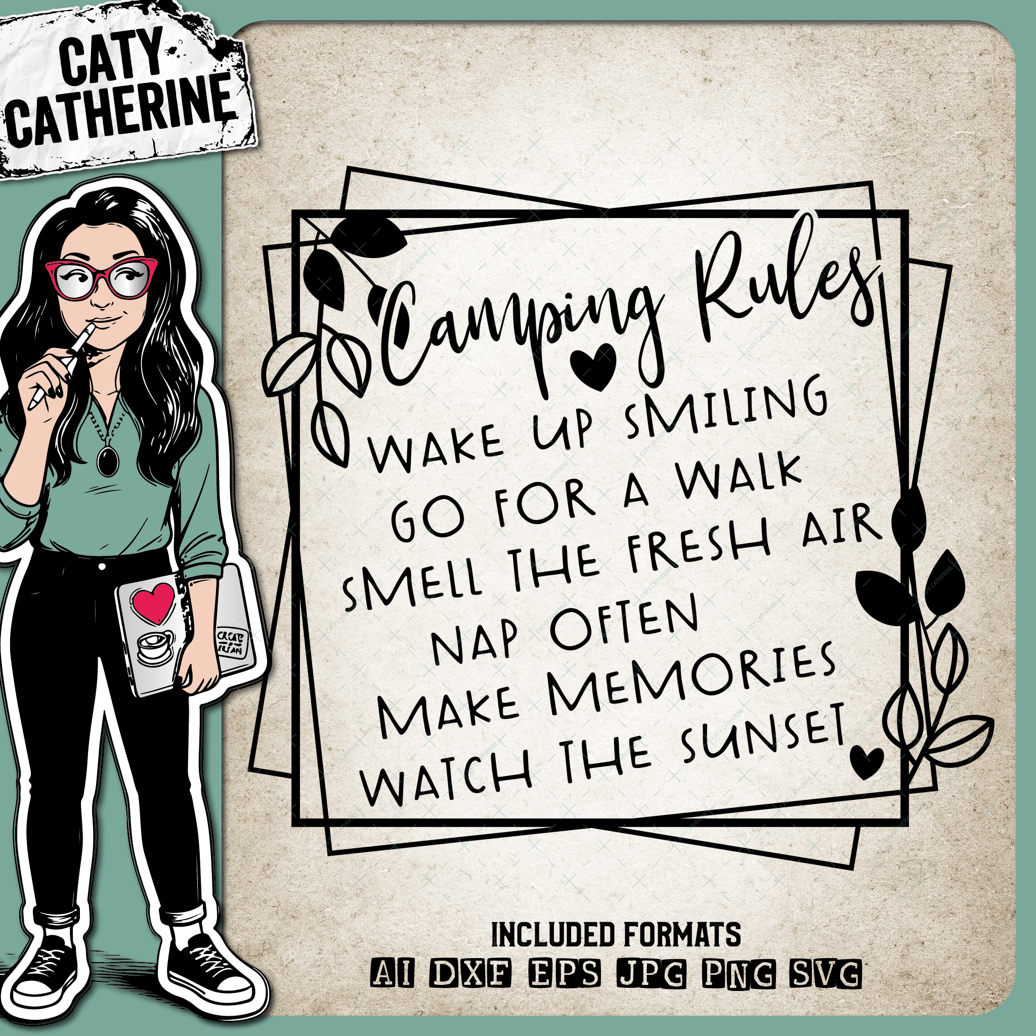 Camping Rules Smiling Walk Fresh Air Nap Memories Sunset – Outdoors SVG Design by Caty Catherine