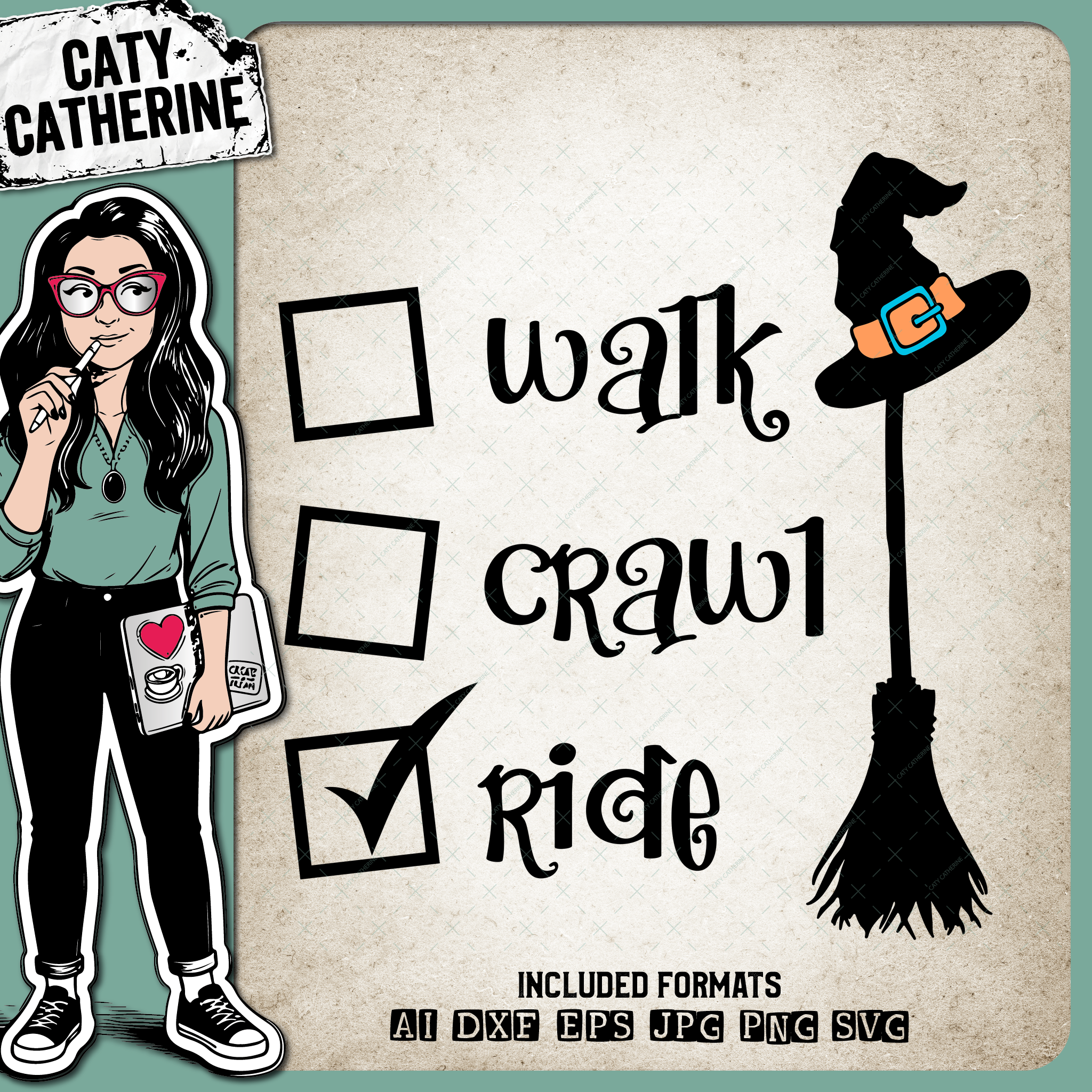 Walk Crawl Ride Broomstick Baby Halloween – SVG Design by Caty Catherine