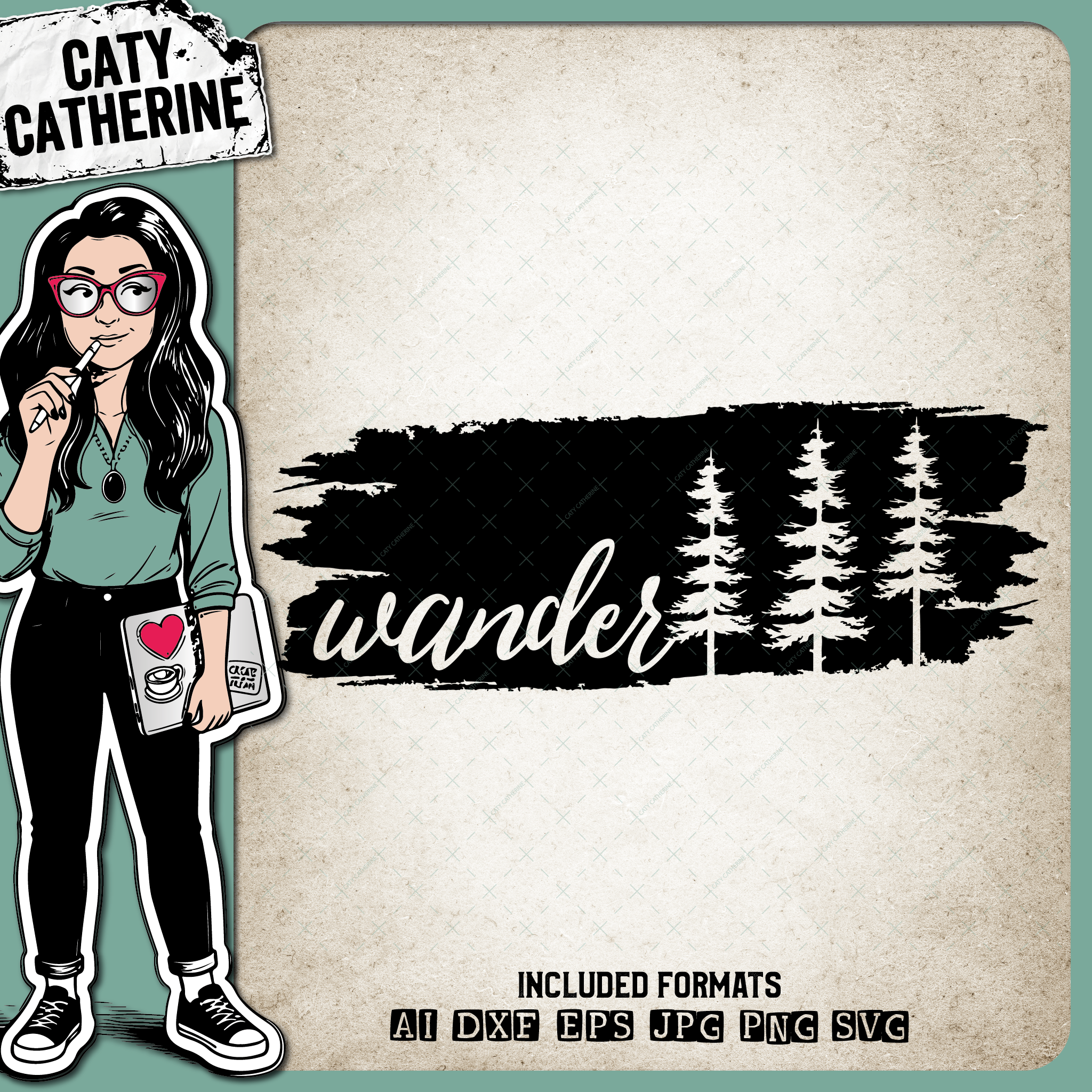 Wander Brush Stroke With Trees Nature Outdoors – SVG Design by Caty Catherine