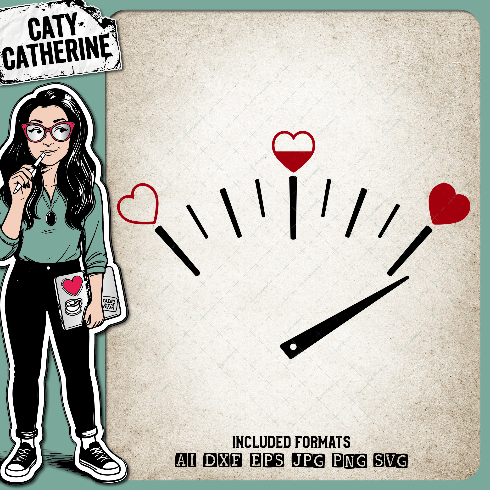 Love Heart Barometer Fuel Gauge Full Of Love – SVG Design by Caty Catherine