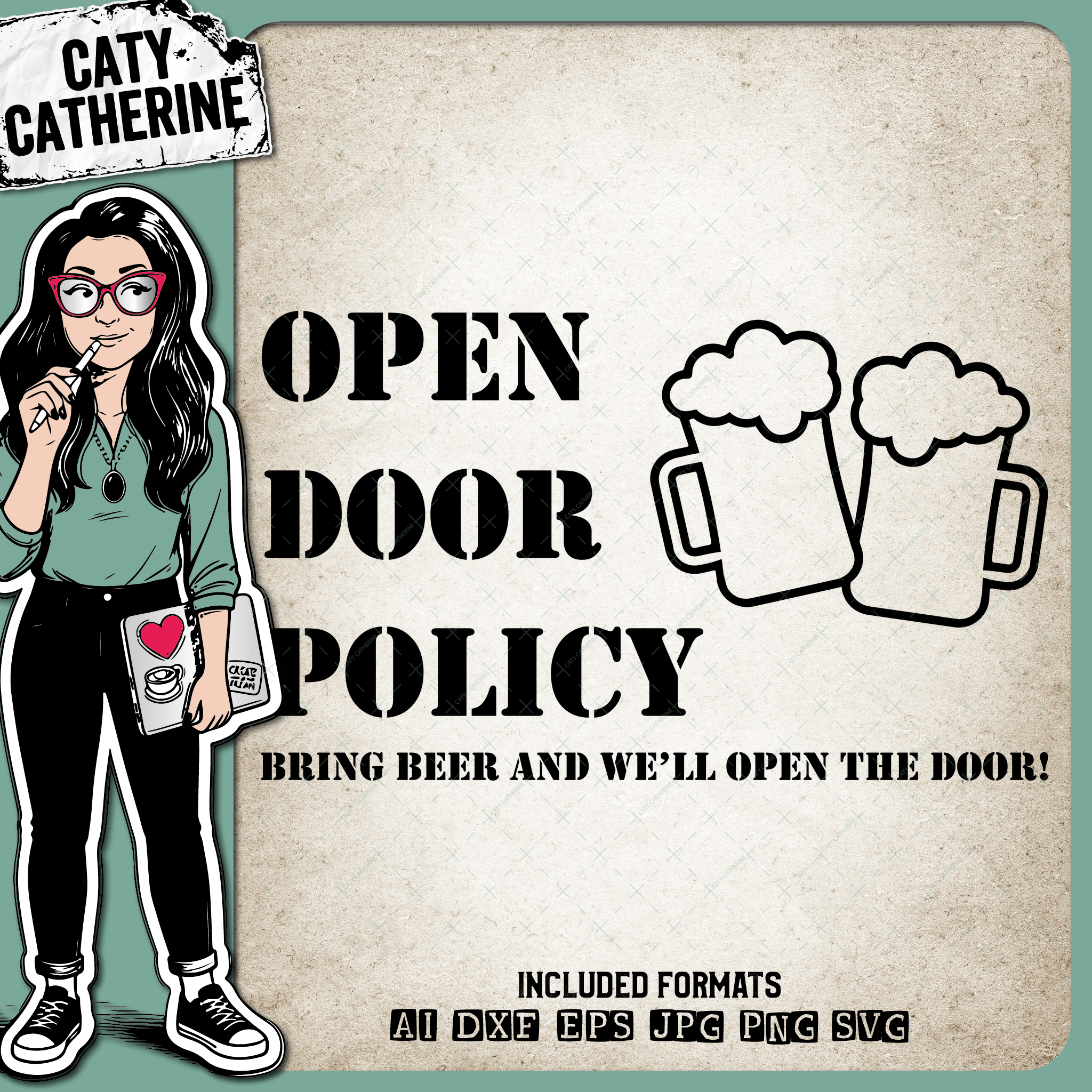 Open Door Policy Bring Beer And We'll Open The Door Funny Doormat – Home Decor SVG Design by Caty Catherine