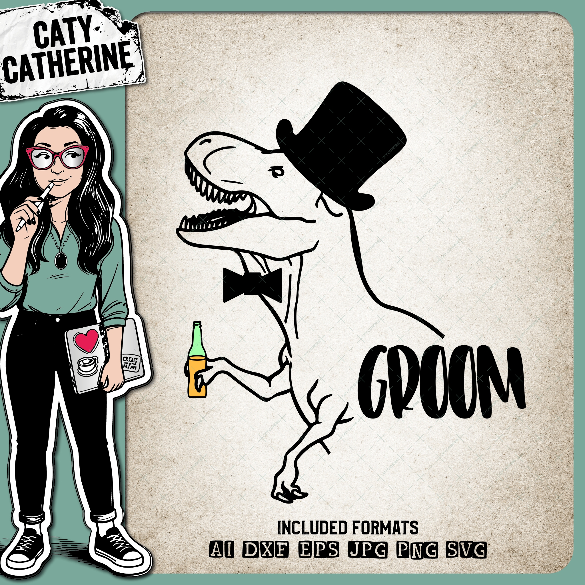 T-Rex Monster Groom Wedding Funny – SVG Design by Caty Catherine