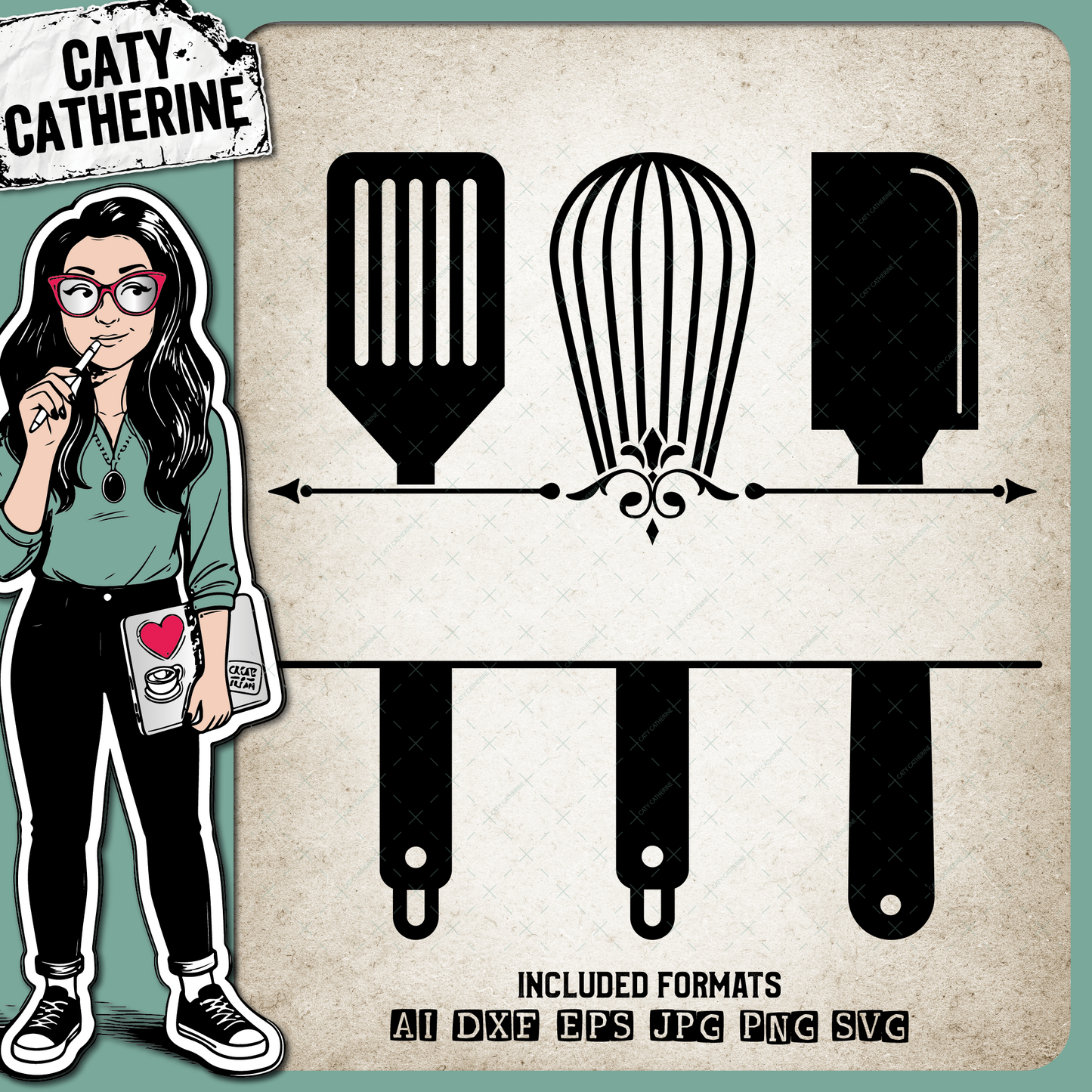 Utensils Split Monogram Frame – Monograms SVG Design by Caty Catherine