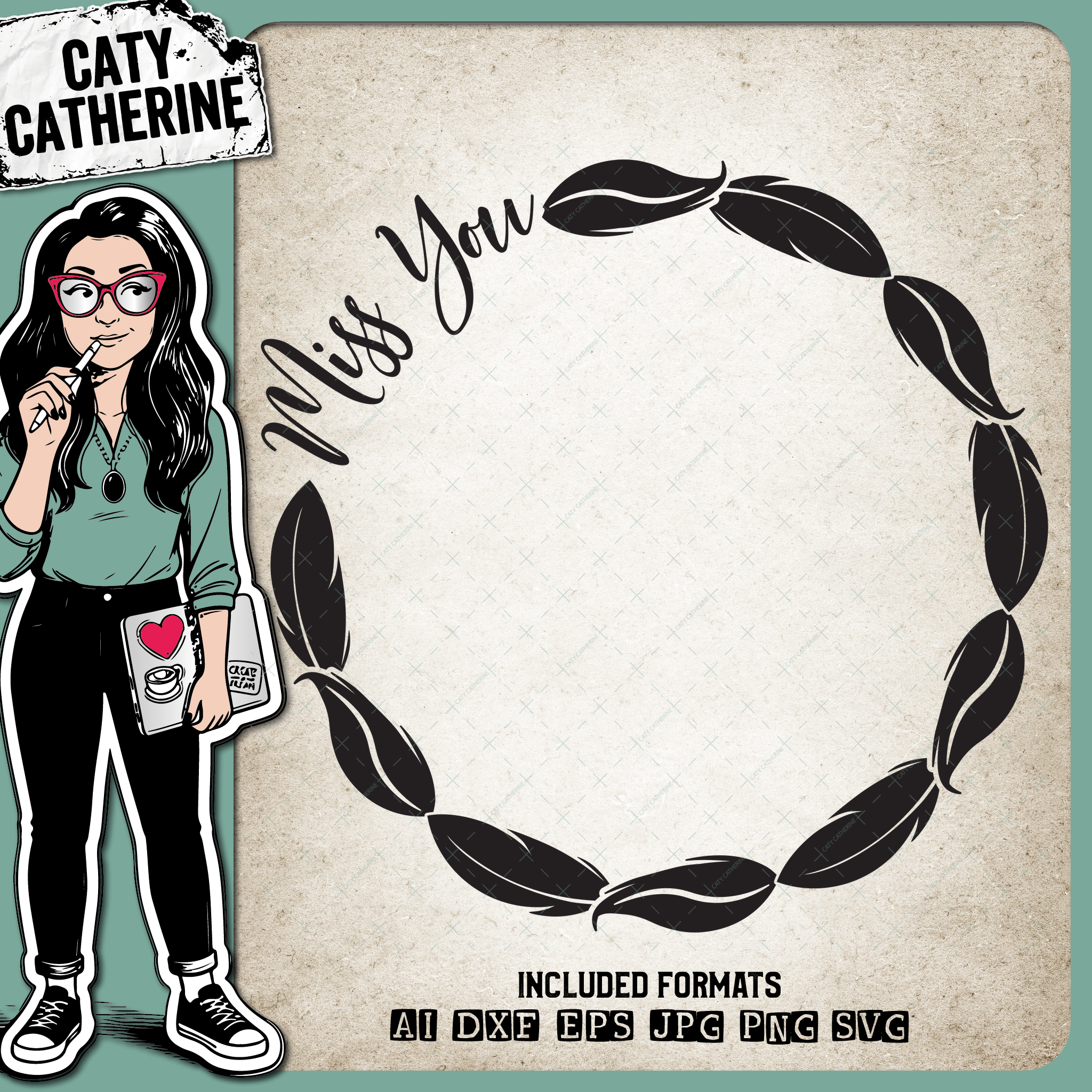 Miss You Feather Frame Remembrance – SVG Design by Caty Catherine