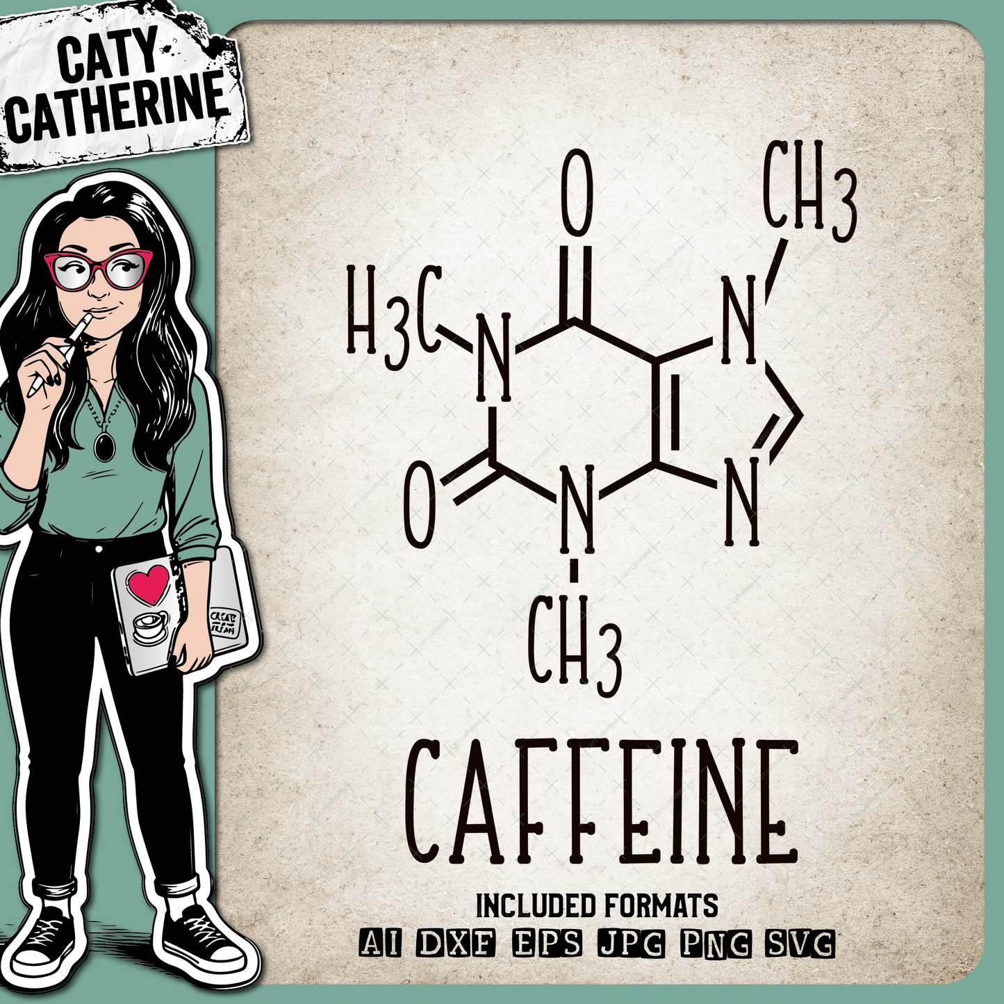 Organic Chemistry Molecular Structure of Caffeine – Food & Drink SVG Design by Caty Catherine
